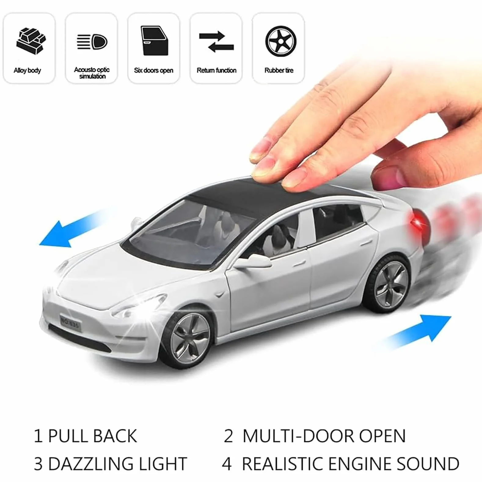 Tesla Model 3 1:32 Voiture Jouet Alliage Moulé sous Pression avec Lumière et Musique Retrait