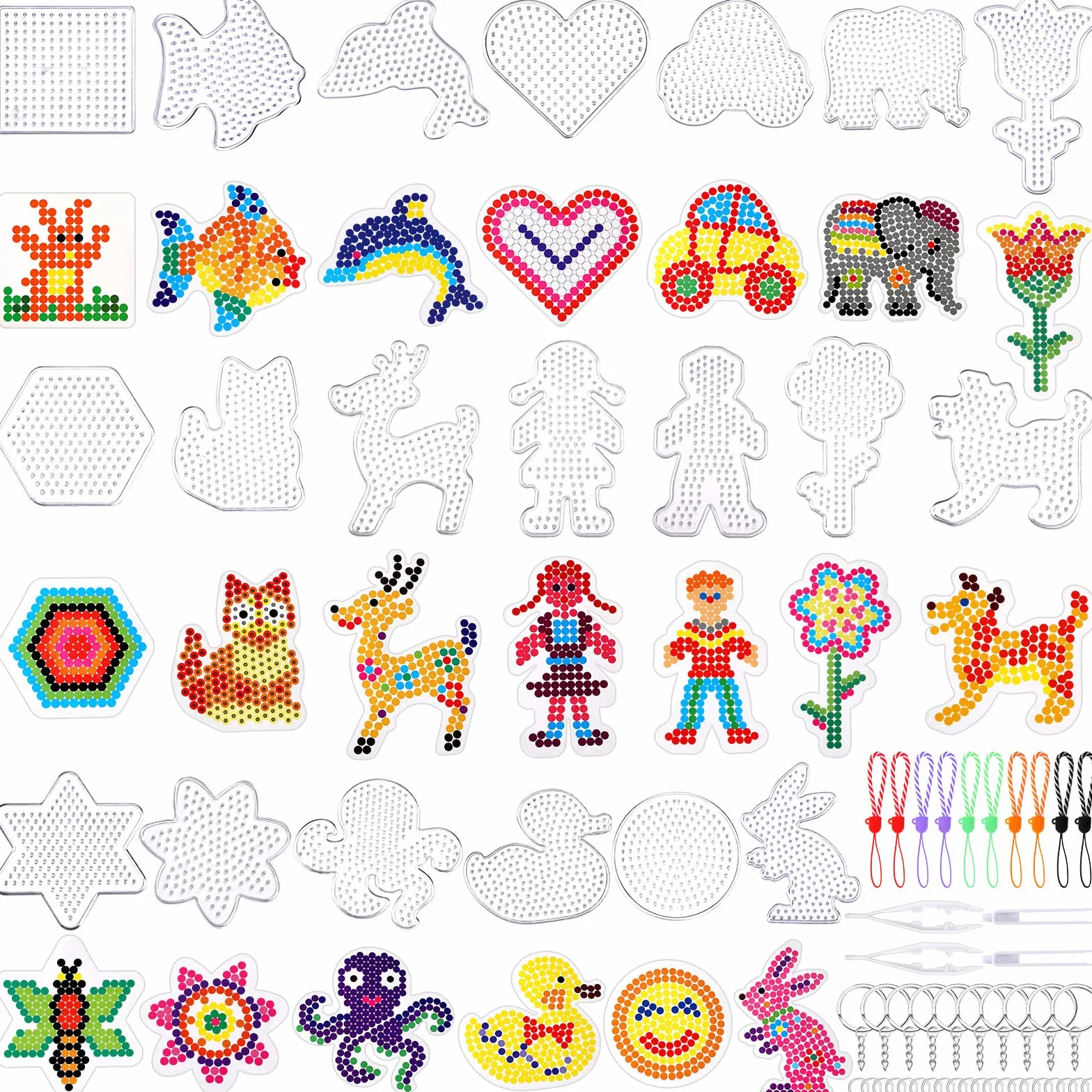 Lot de 20 panneaux perforés en plastique transparent en forme d'animal avec 20 cartes colorées pour enfants