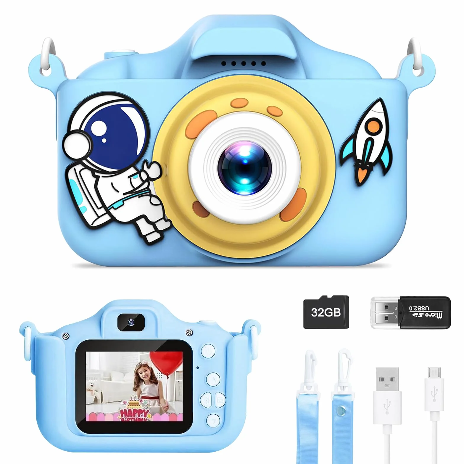Caméra Numérique Enfant 1080P 20MP avec Carte SD 32Go Étui Antichoc Zoom 8X Écran IPS 2"