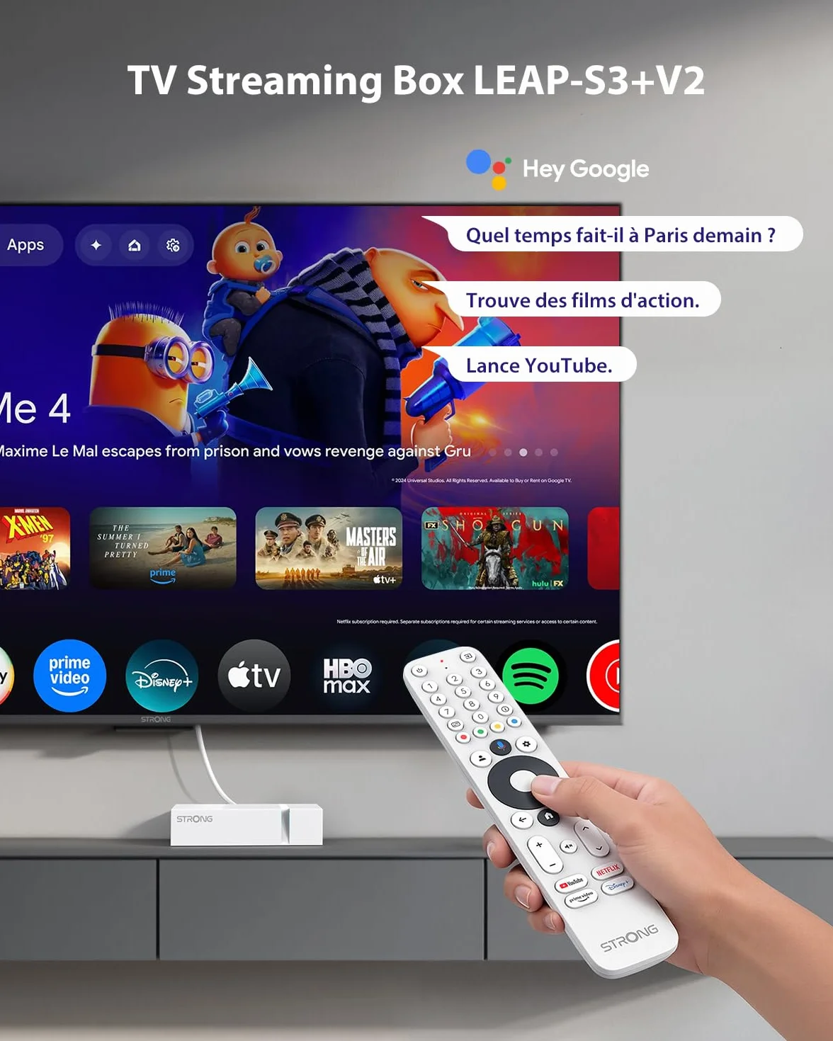 STRONG Leap-S3+V2 Streaming Box Google TV 4K UHD Ethernet 2GB RAM 16GB WiFi 5 HDR10+ Dolby Audio Dolby Vision Blanche