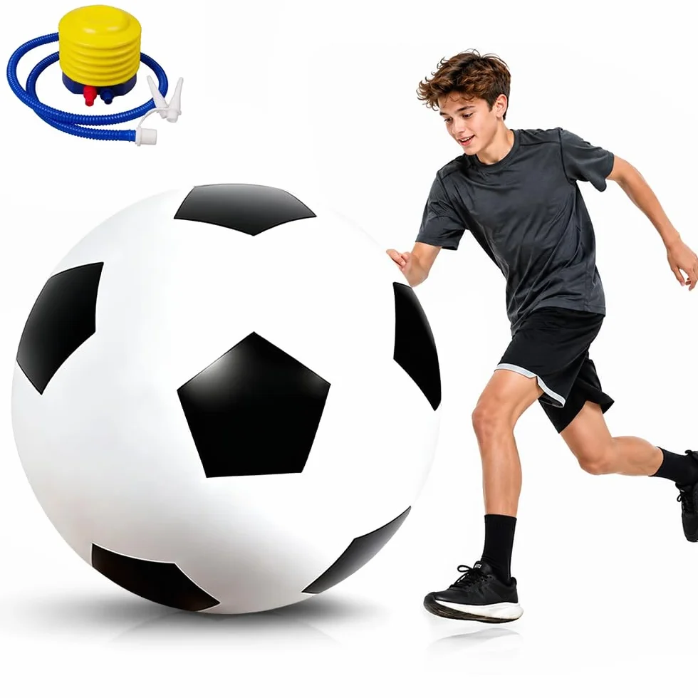Grand Ballon de Football 100 cm, Ballon Gonflable XXL avec Pompe, Noir et Blanc