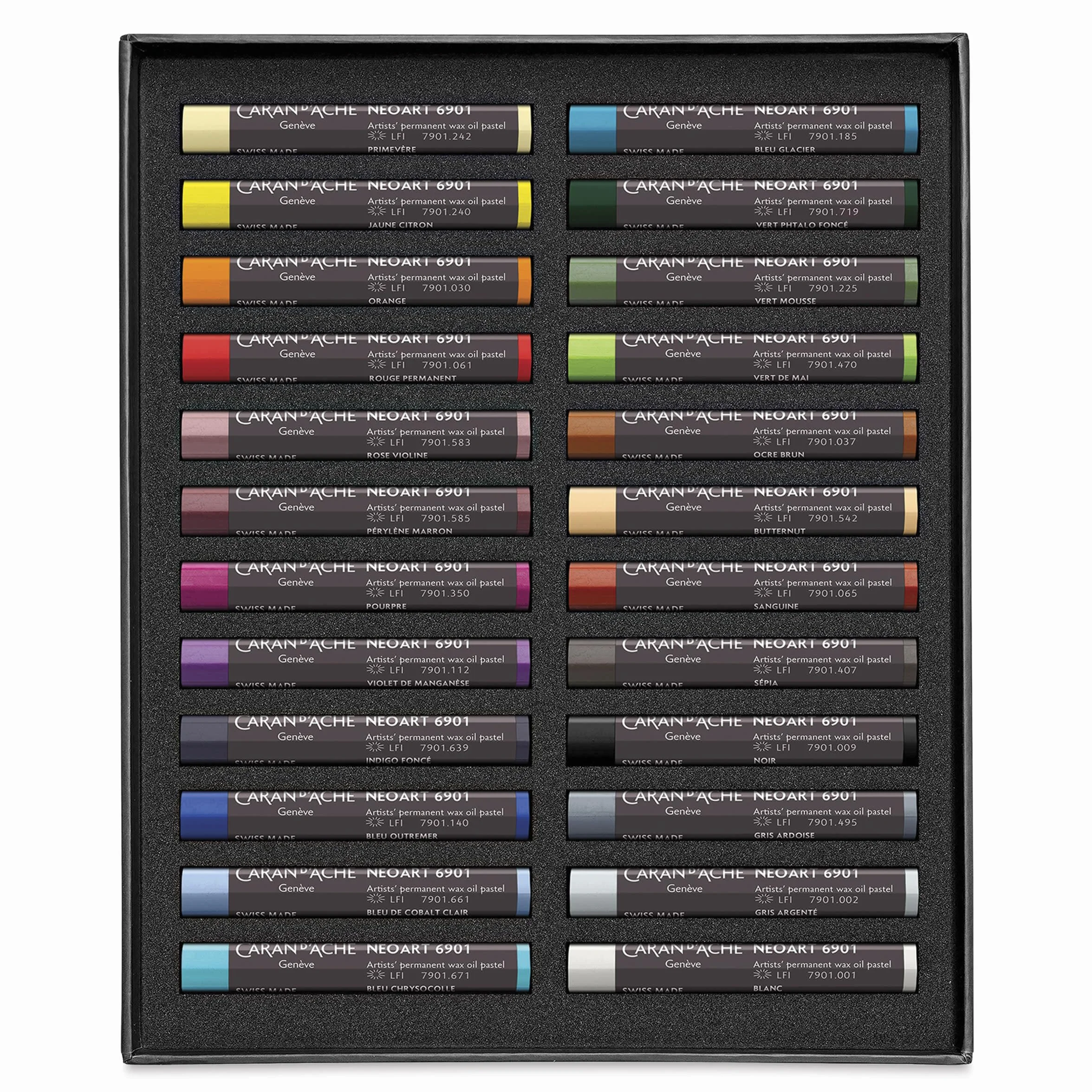CARAN D'ACHE Neopastel Lot de 24 pastels à l'huile étui métal Fabriqué en Suisse