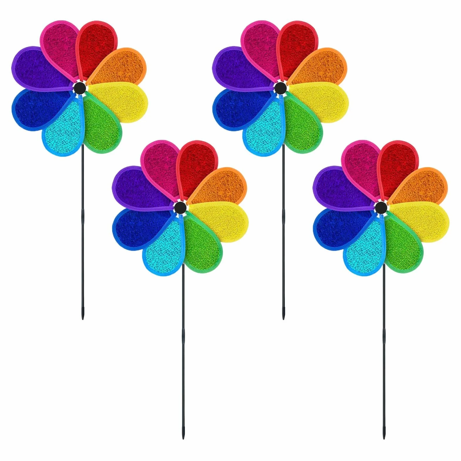 Tourniquets de jardin anti-oiseaux 4 pièces réfléchissant ornement moulin multicolore