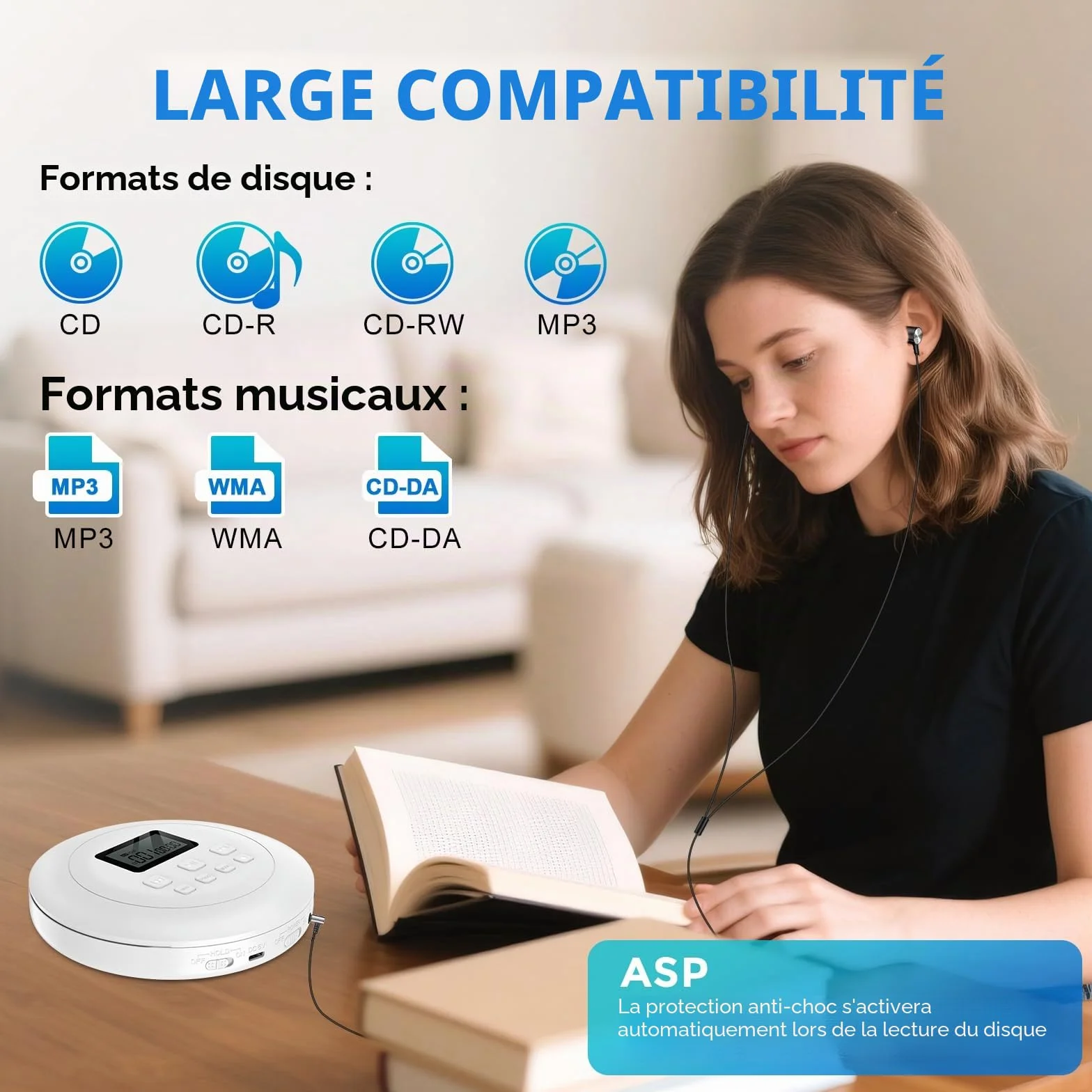 Lecteur Portable HiFi Écran LCD Anti-Glisse Protection Memoriale Voiture