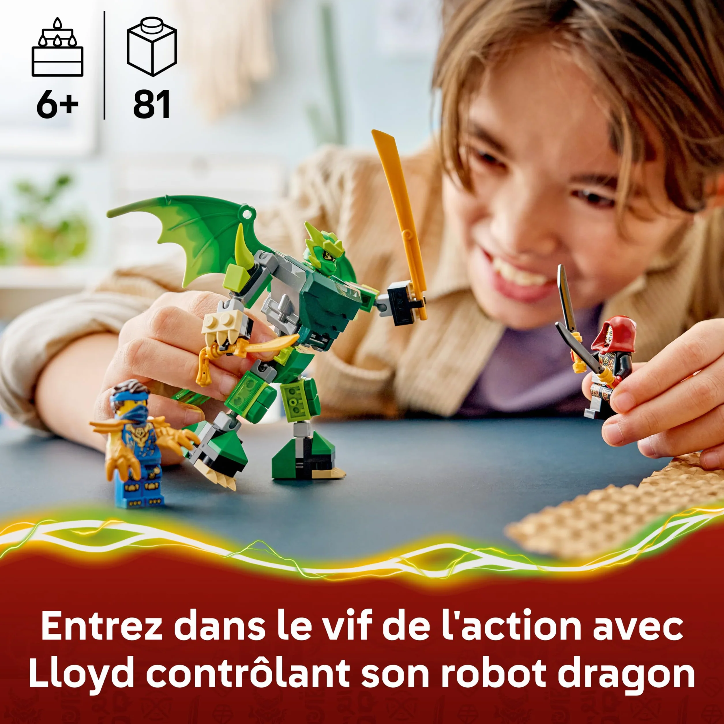 LEGO Ninjago Pack de Combat Robot Dragon de Lloyd Jouet Ninja Figurine 3 Minifigurines Katanas Cadeau Garçon 6 Ans 71862