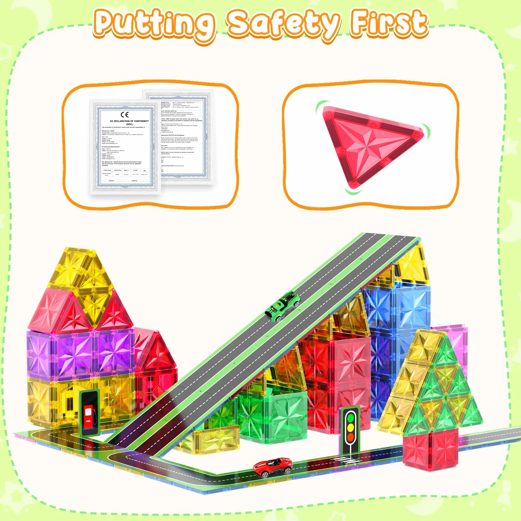 Blocs de Construction Magnétiques 72 Pièces Enfant Jeux Cadeaux 3-8 Ans