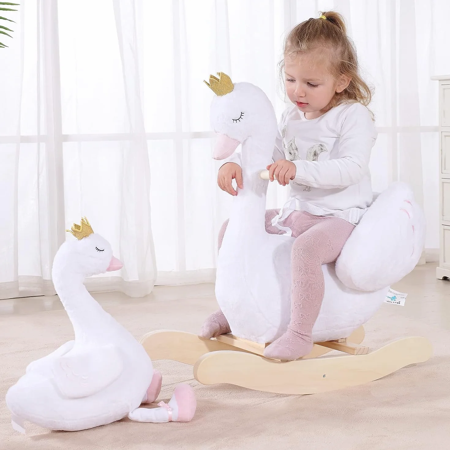 Labebe Animal à bascule cheval jouet tout-petits chaise en bois blanc