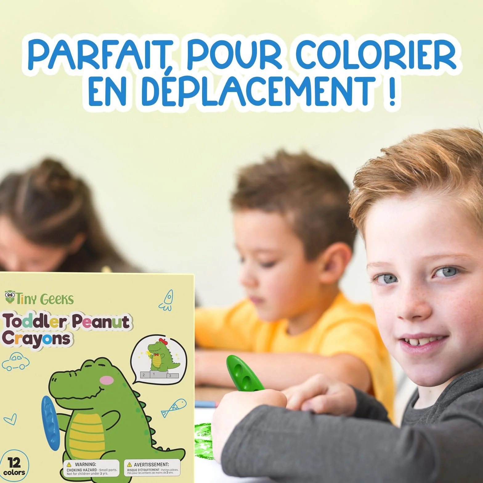 TinyGeeks Crayons Non Toxiques Lavables Forme Ergonomique Cacahuète pour Enfants 3 Ans+ Coloriage Facile à Tenir