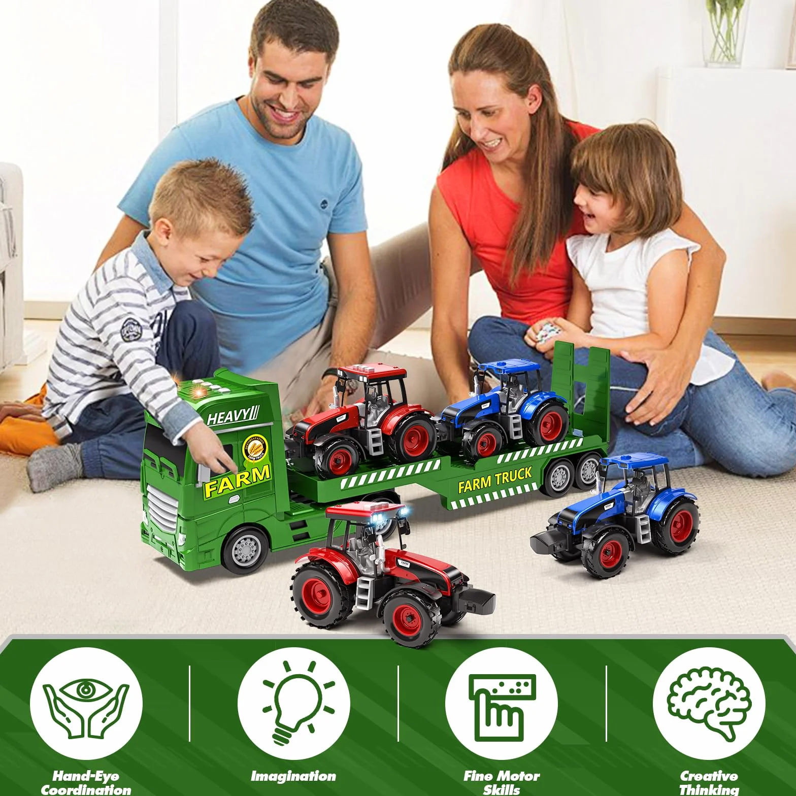 Tacobear Tracteur Jouet avec Sons et Lumières Remorque Amovible Cadeau pour Garçon 3 4 5 6 Ans