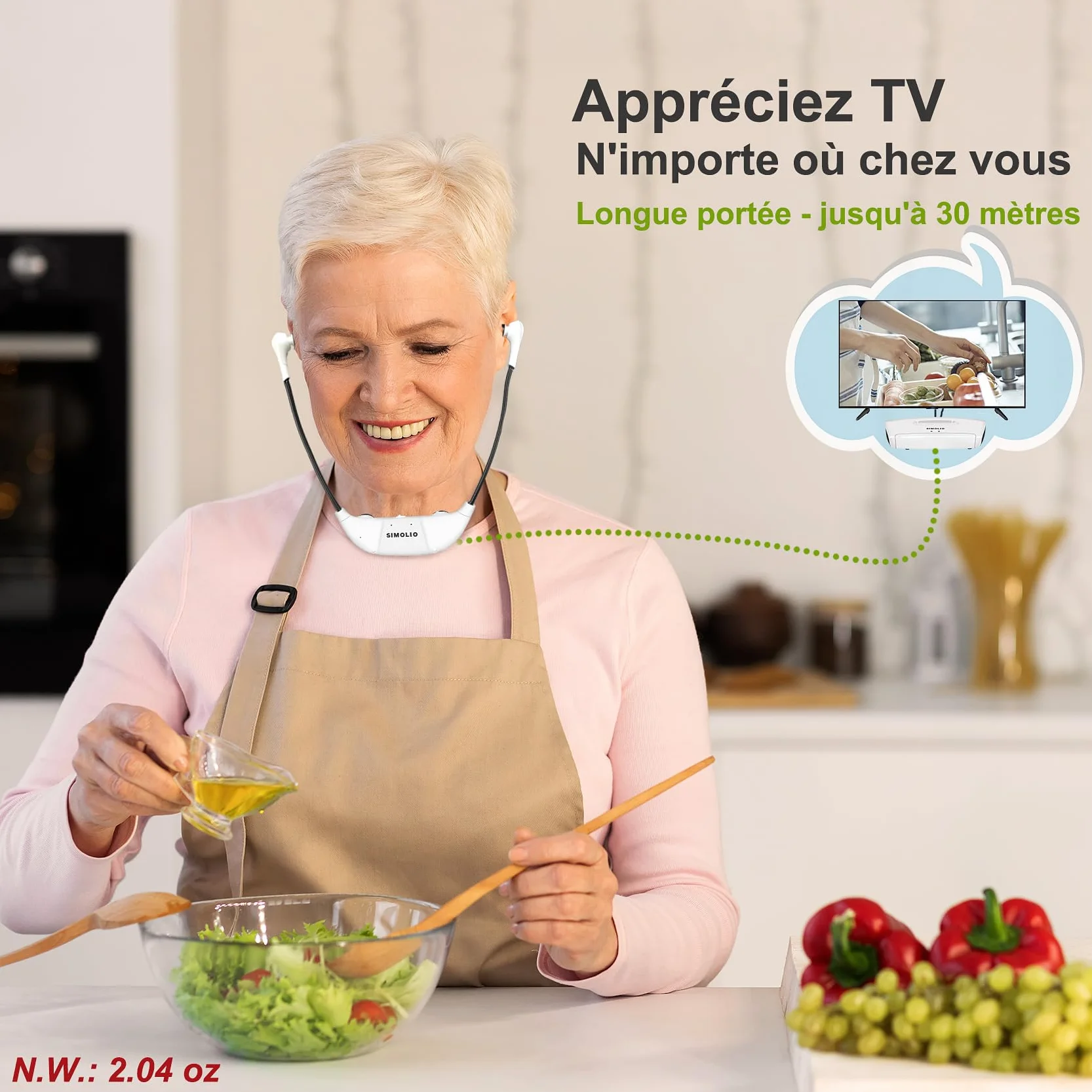 SIMOLIO SM-823D Pro Casque TV sans Fil Optique avec Balance G/D, Contrôle Volume Amélioré, Ambient Mode, Batterie Rechargeable