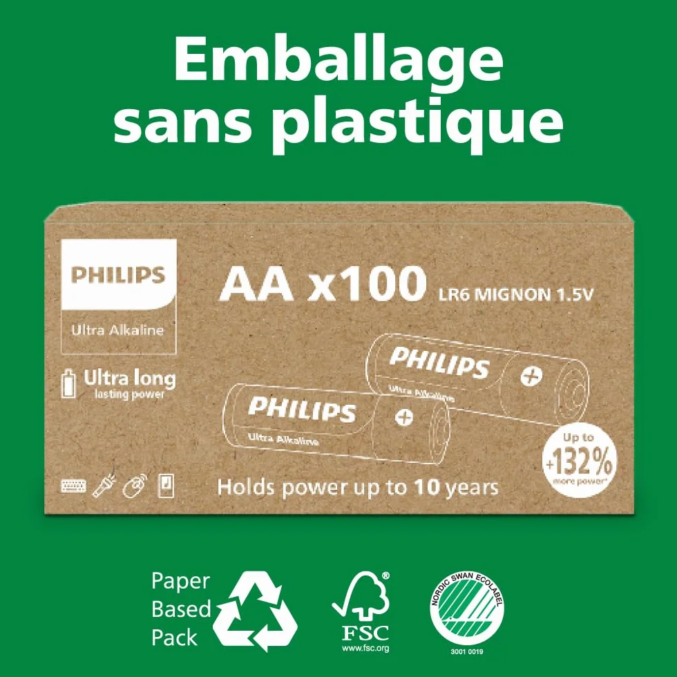 Philips Piles Alcalines D Ultra LR20 Haute Capacité Lot de 20