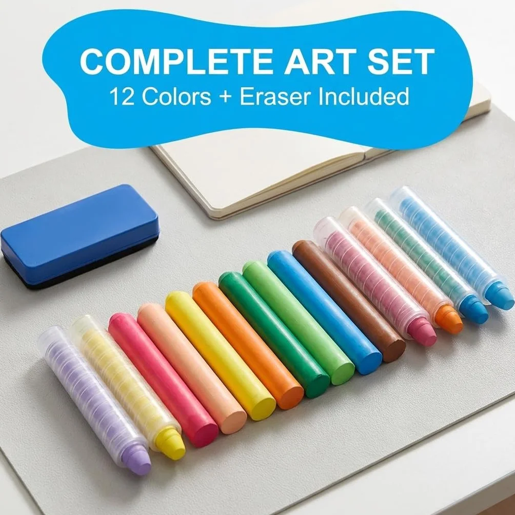 Craies pour Tableau Noir Lavables Sans Poussière Non Toxiques Effaçables pour Enfants 12 Pièces