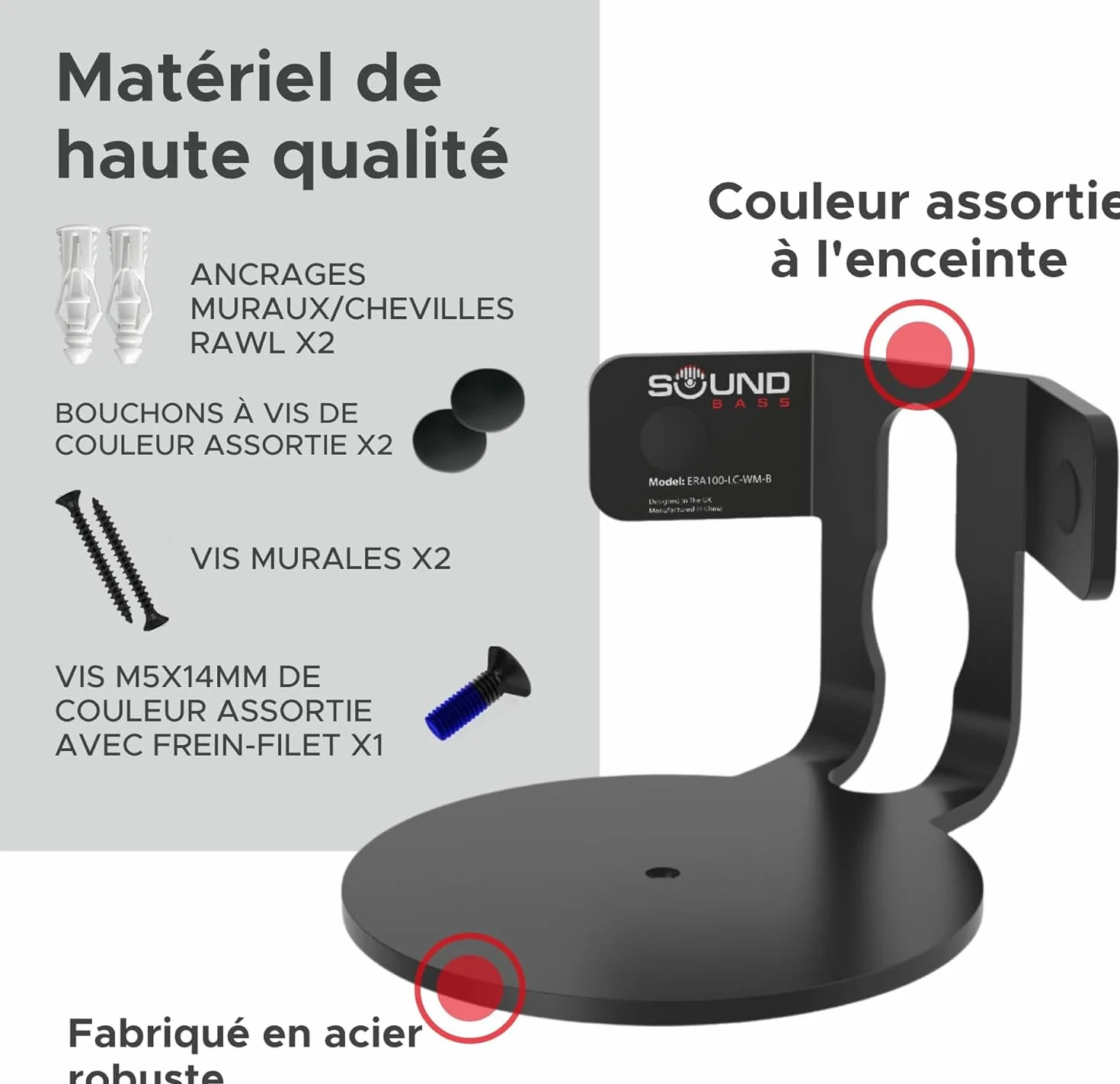 Support Mural d’Angle Era 100 pour Sonos ERA100 & Era 100 SL, Profil Bas Noir, Kit de Montage Inclus