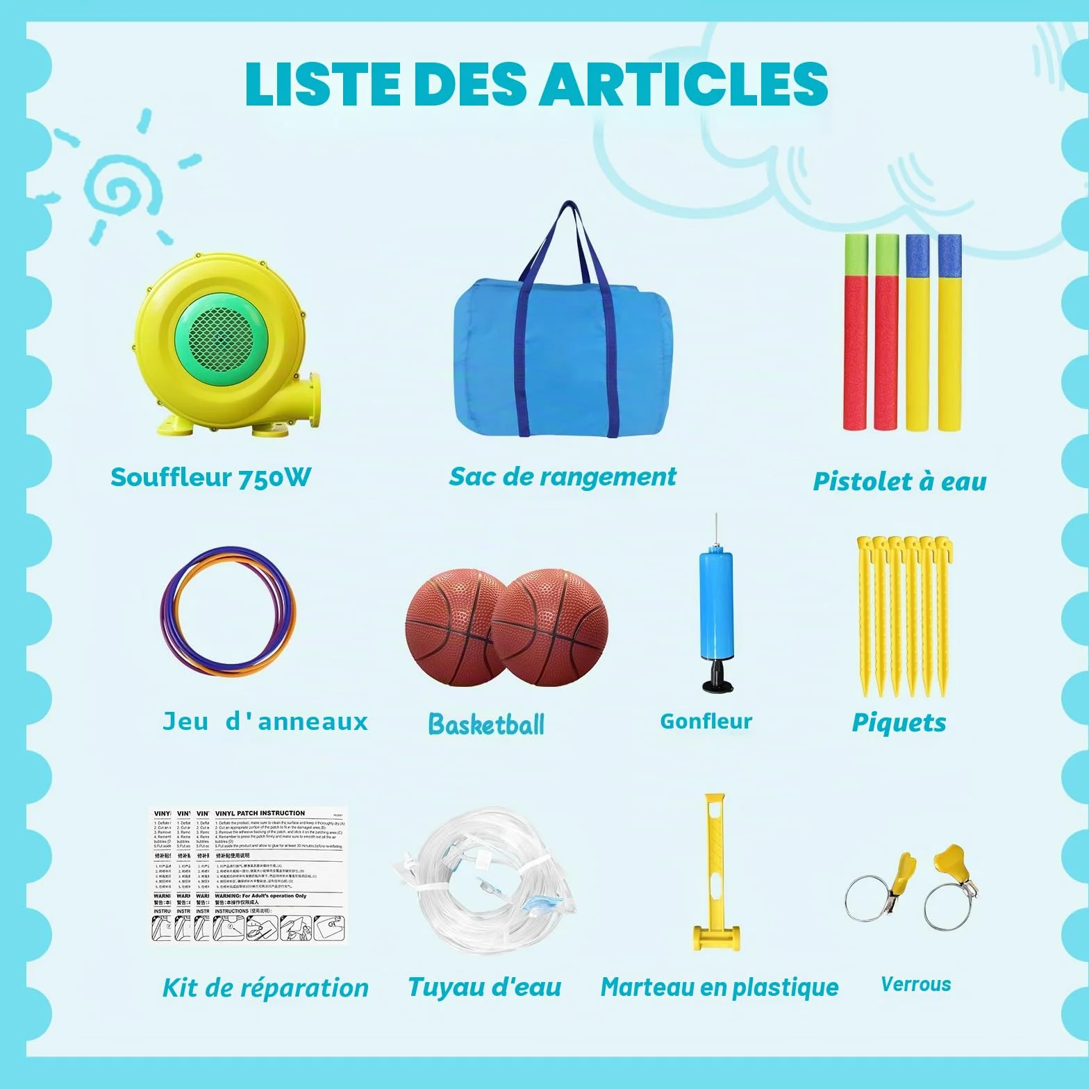 Chateau Gonflable avec Toboggan Double, Aire de Jeux Gonflable pour Enfants, Parc Aquatique avec Piscine d'Éclaboussures