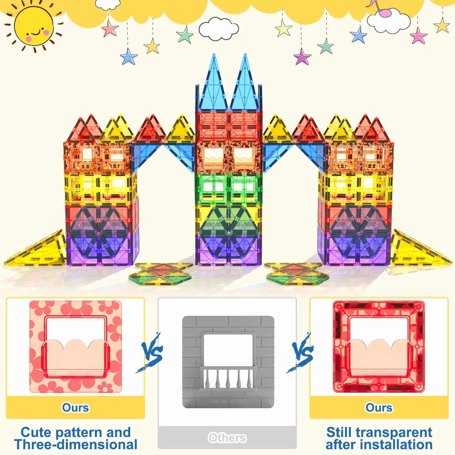 Coodoo 60 Blocs de Construction Magnétiques STEM Jouet pour Enfants 3 Ans+