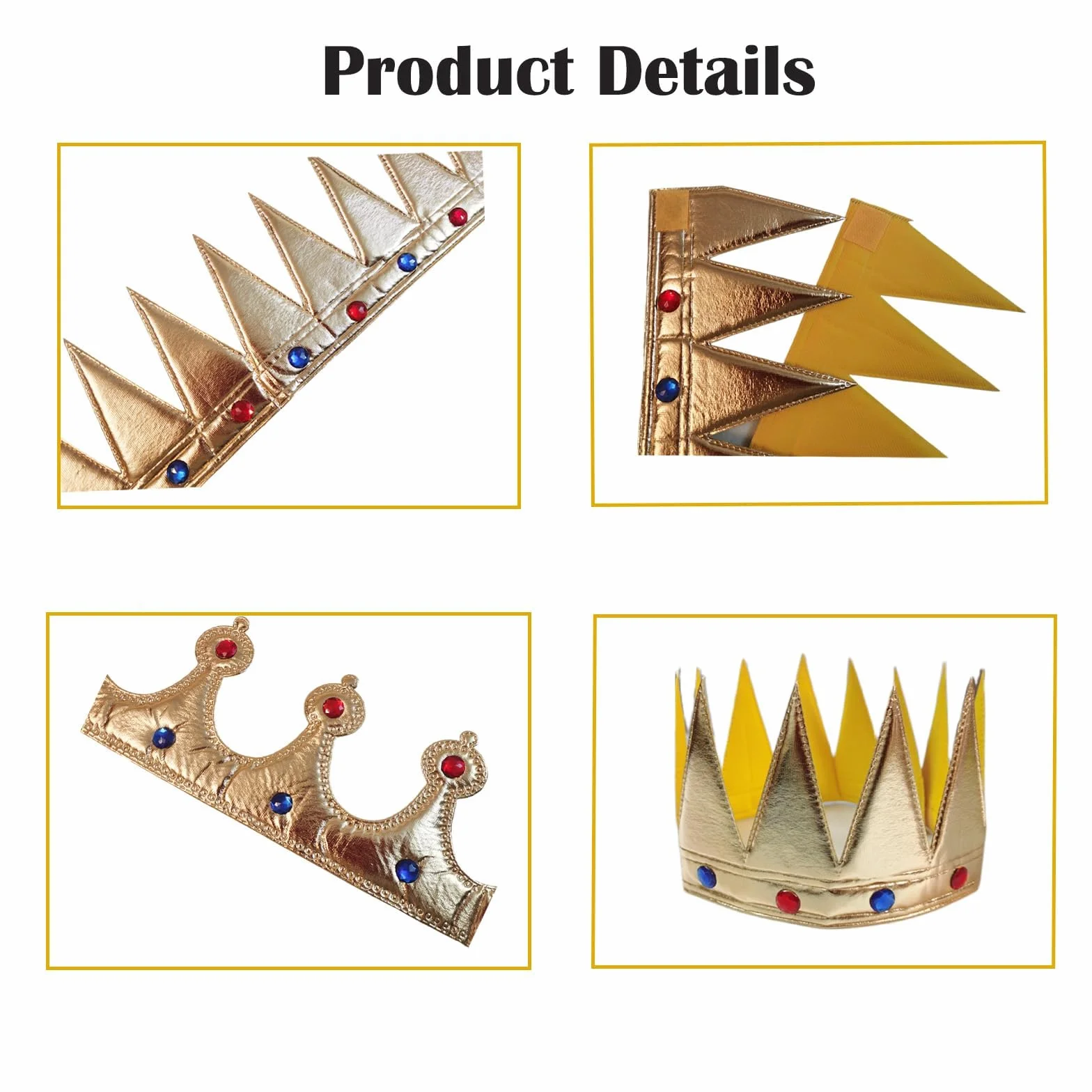 Couronnes Dorées Galette des Rois 6 Pièces, Couronne Roi et Reine Réutilisable Enfants Adultes