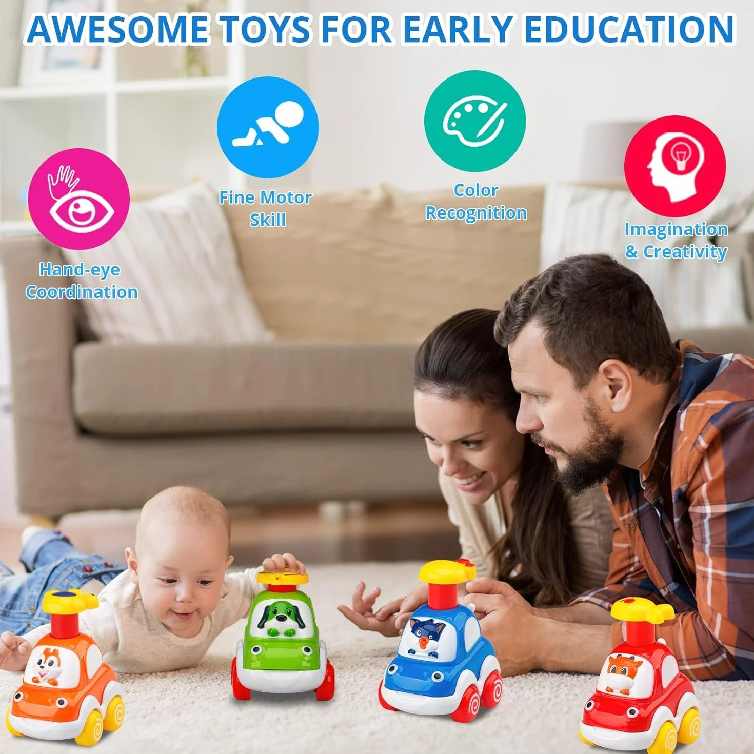 Jouets Voitures Animales Inertie pour Tout-Petits 1-2 Ans Cadeaux Anniversaire