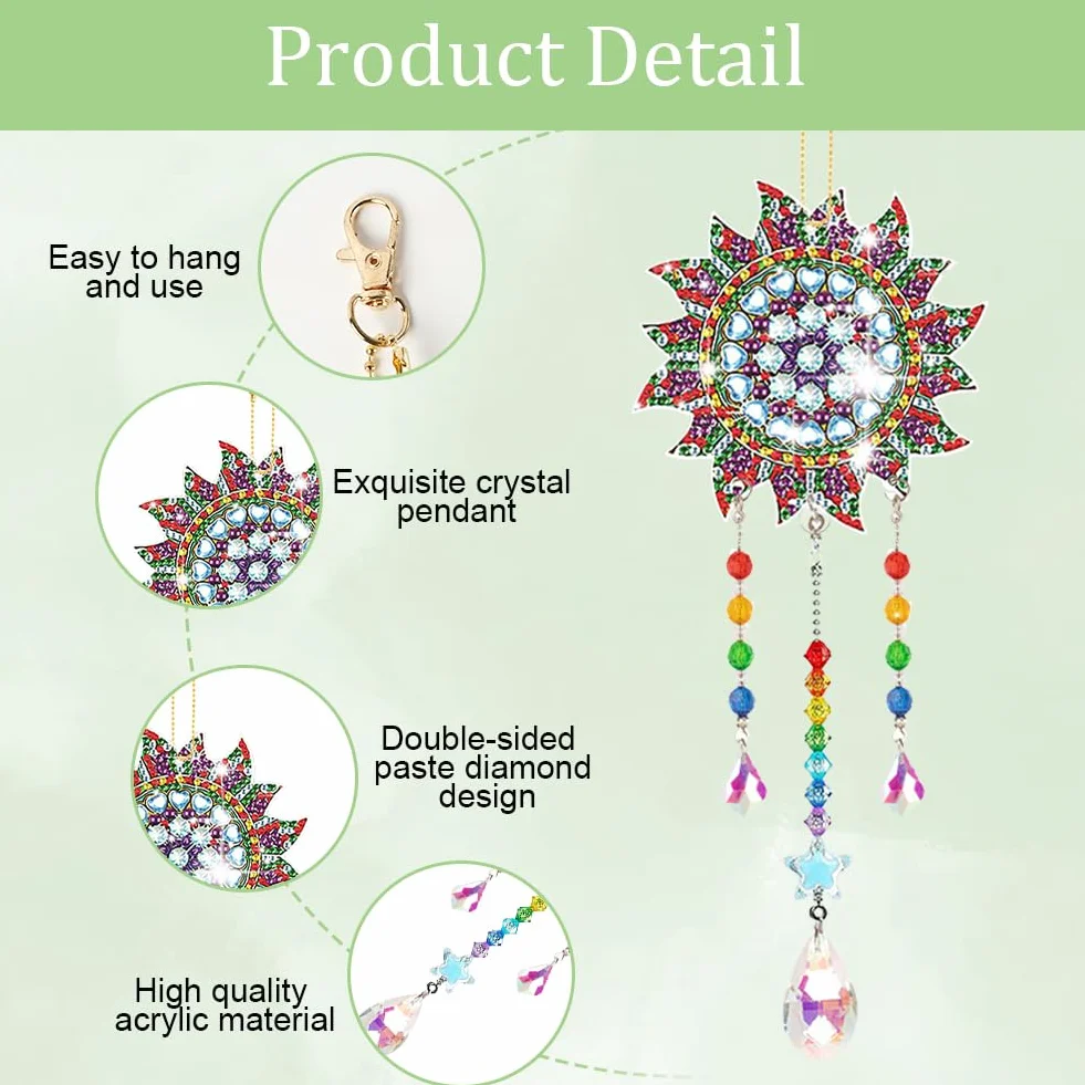 Aolso Carillon à Vent en Cristal 5D Diamant Peinture 3 Pièces DIY Strass Double Face Papillon