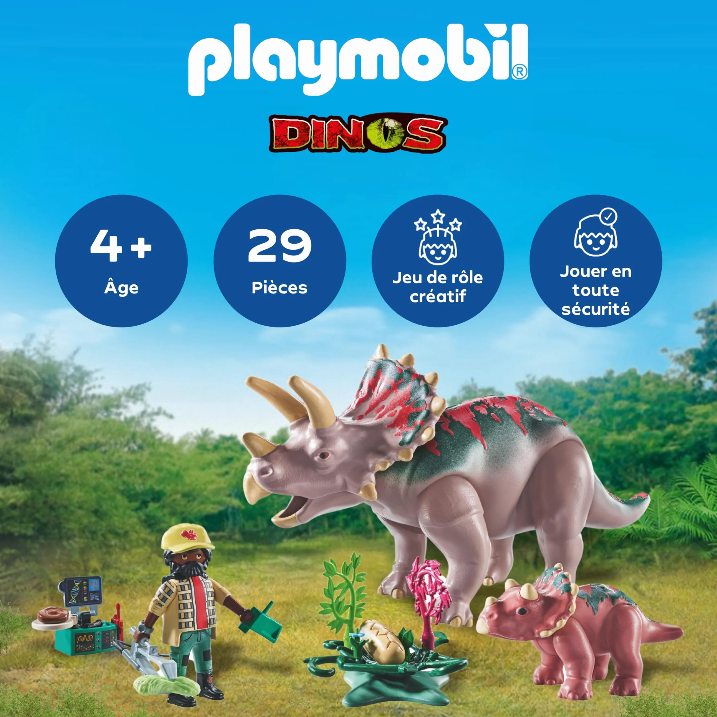 Playmobil Dinos Triceratops avec Bébé Jeu de Dinosaures Figurines Jouet 71821