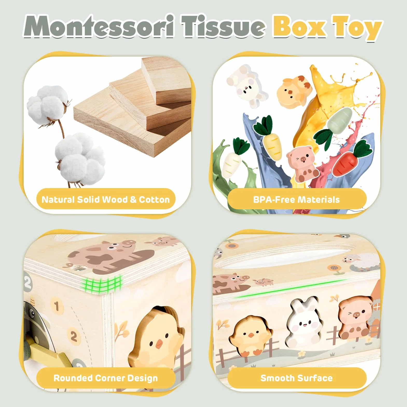 Vanplay Jouet Montessori Boîte à Mouchoirs en Bois 1 2 3 Ans