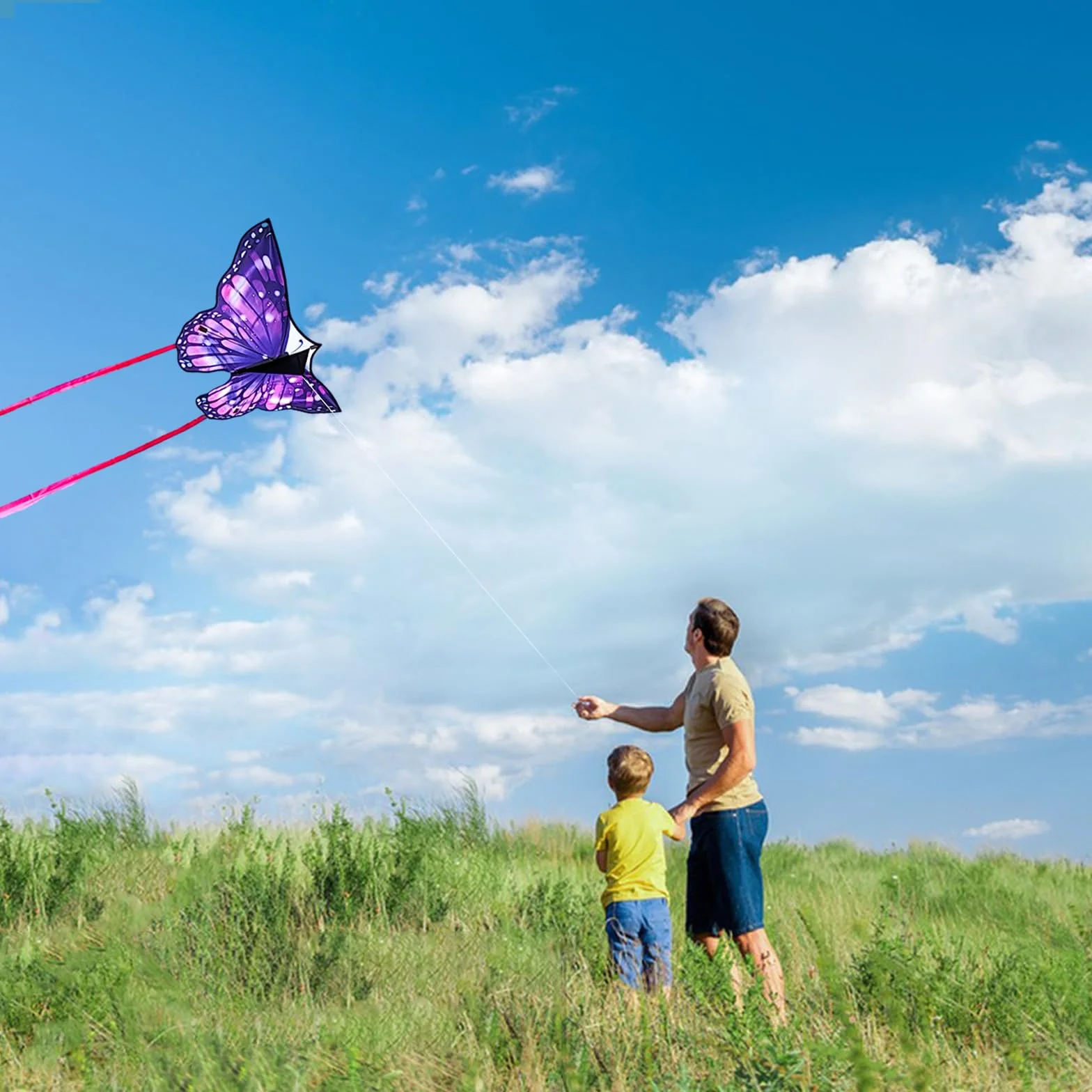 Cerf-volant papillon violet 140 x 71 cm pour enfants et adultes extérieur plage