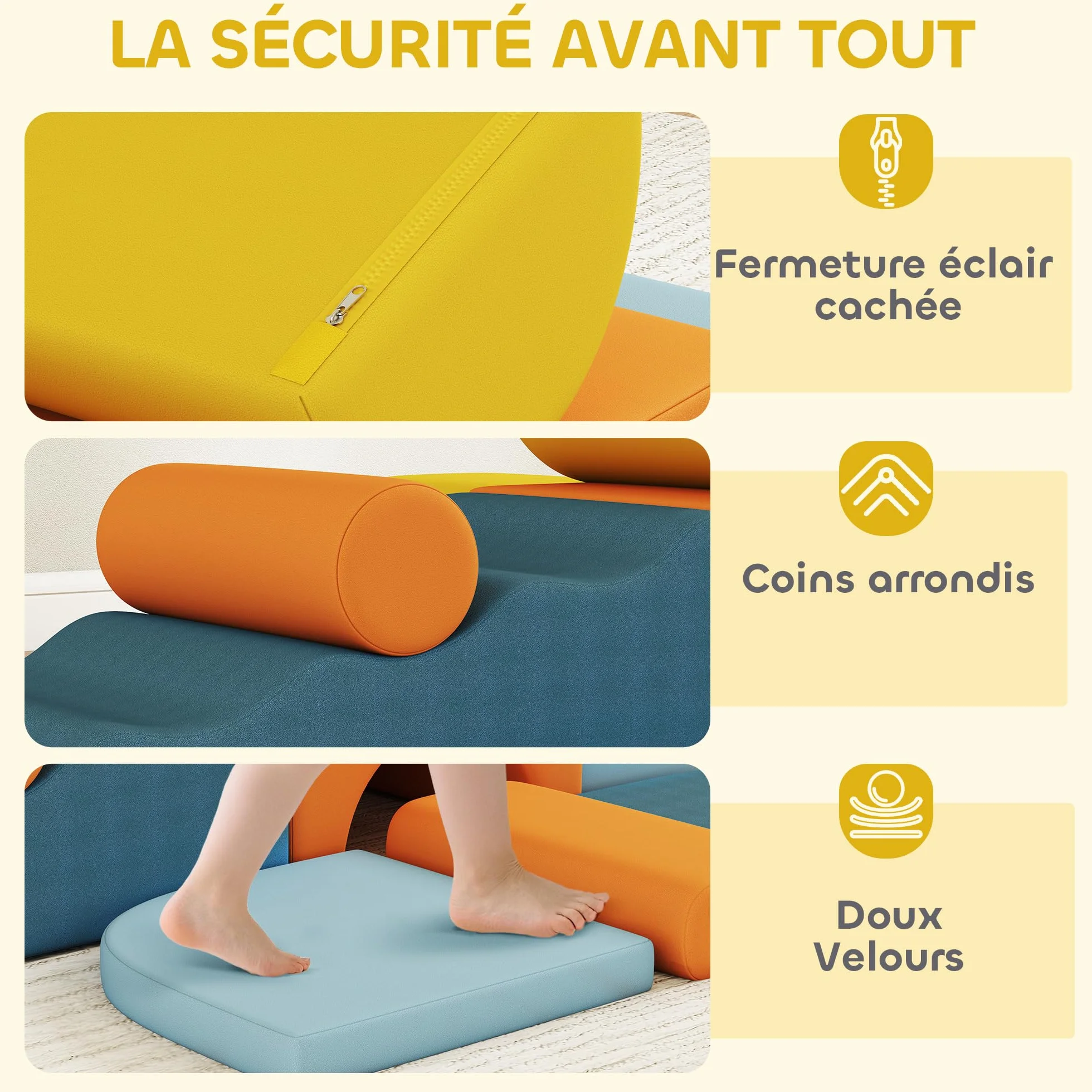 AIYAPLAY Parcours motricité bébé 9PCS, module motricité mousse housse amovible velours, blocs construction jouets éducatifs multicolore
