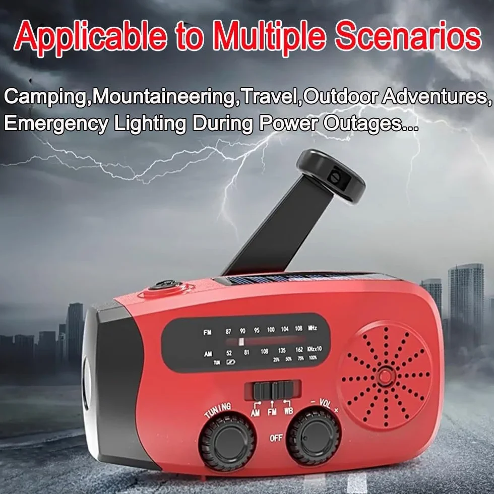 Radio solaire d'urgence portable 2000 mAh avec alarme SOS et chargeur USB