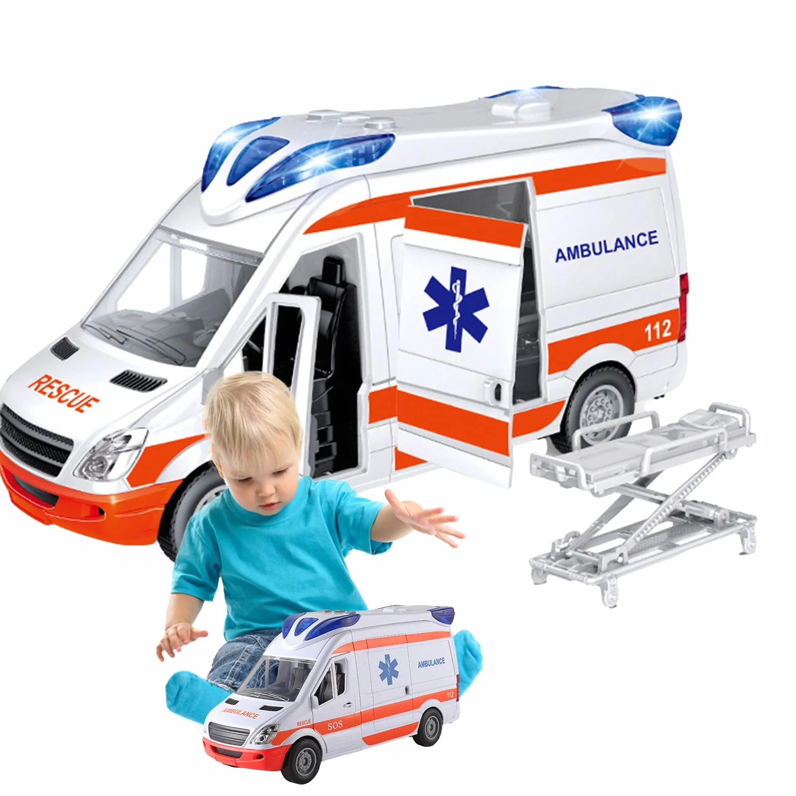 Ambulance Jouet avec Lumières et Son, Véhicule de Sauvetage Urbain