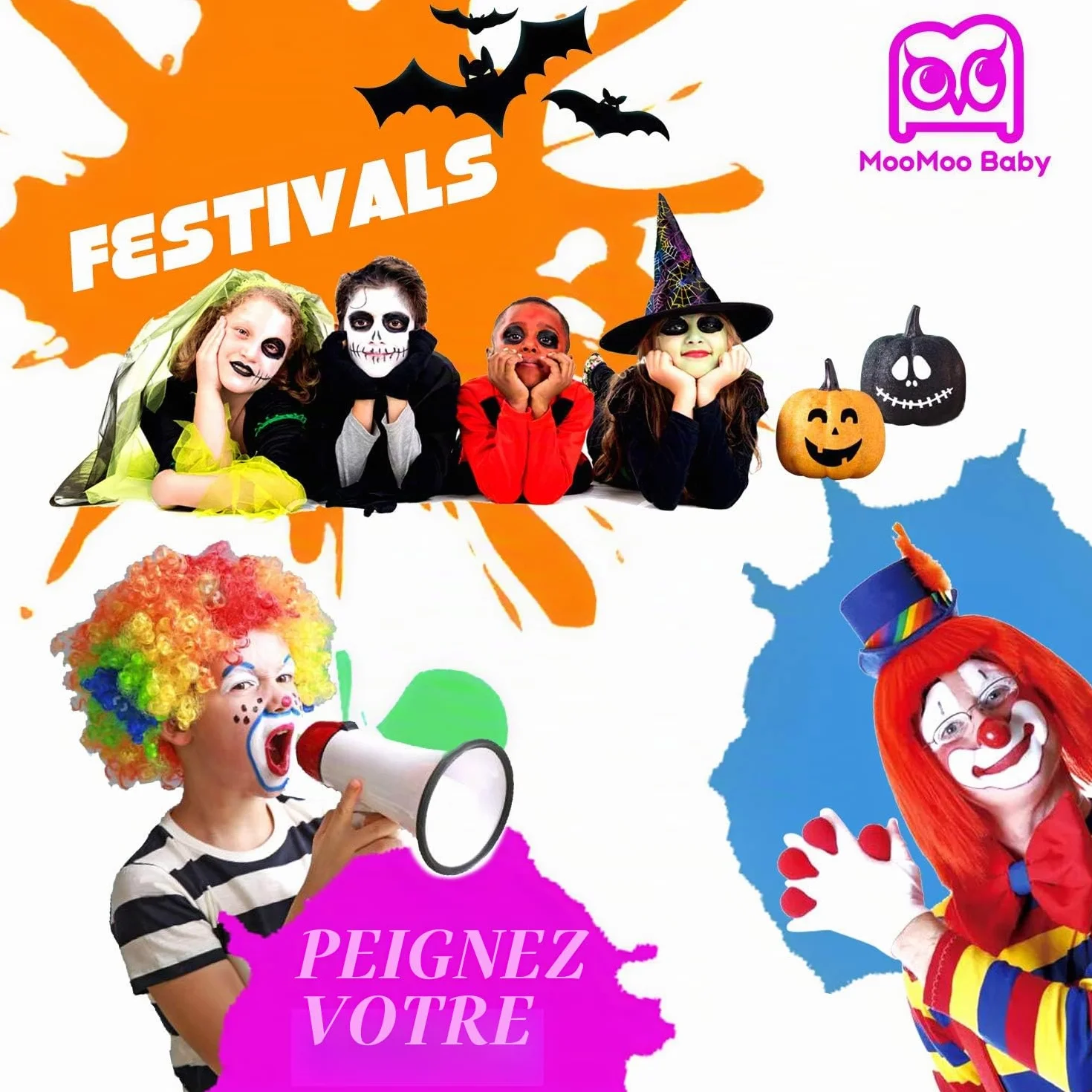 Kit Peinture Visage Enfant Maquillage Halloween 18 Peintures à l'Eau 28 Pochoirs