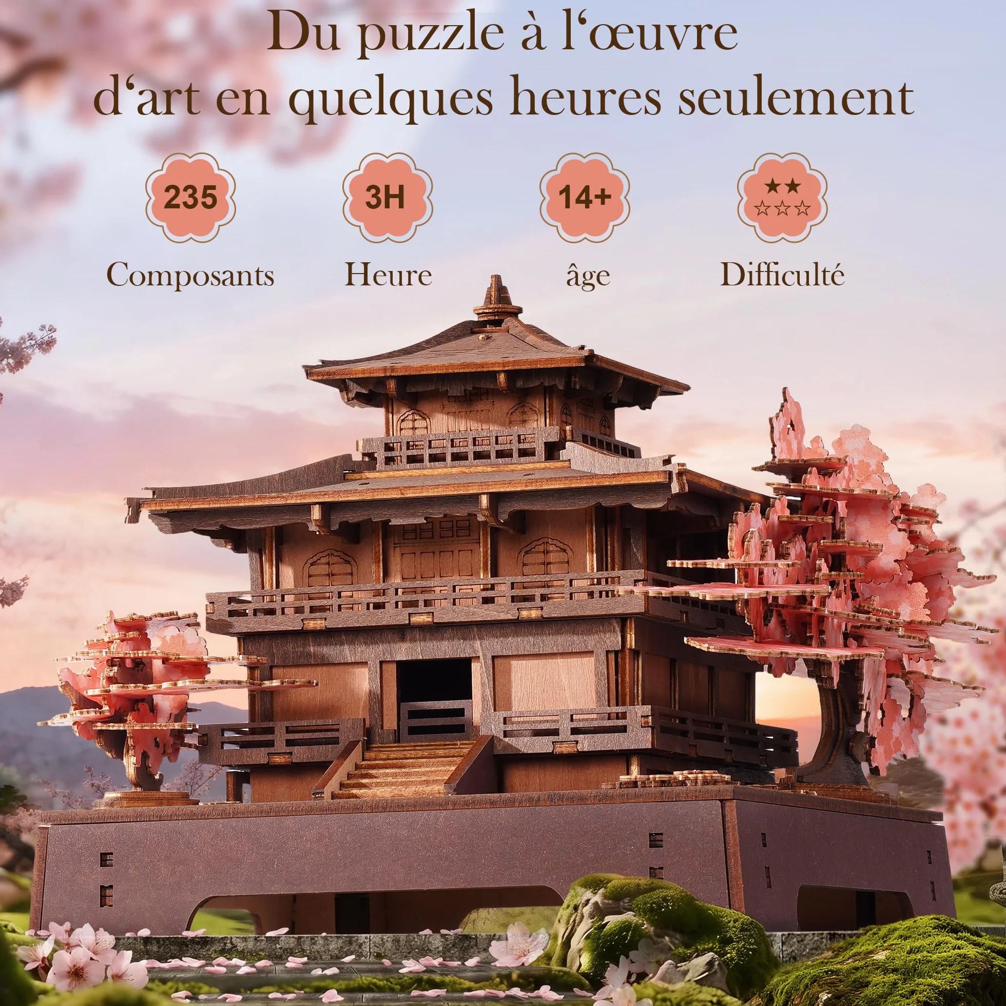 ROWOOD Maquette en Bois à Construire Pavillon Sakura Fleurs de Cerisier Japonaises Kit DIY Cadeau