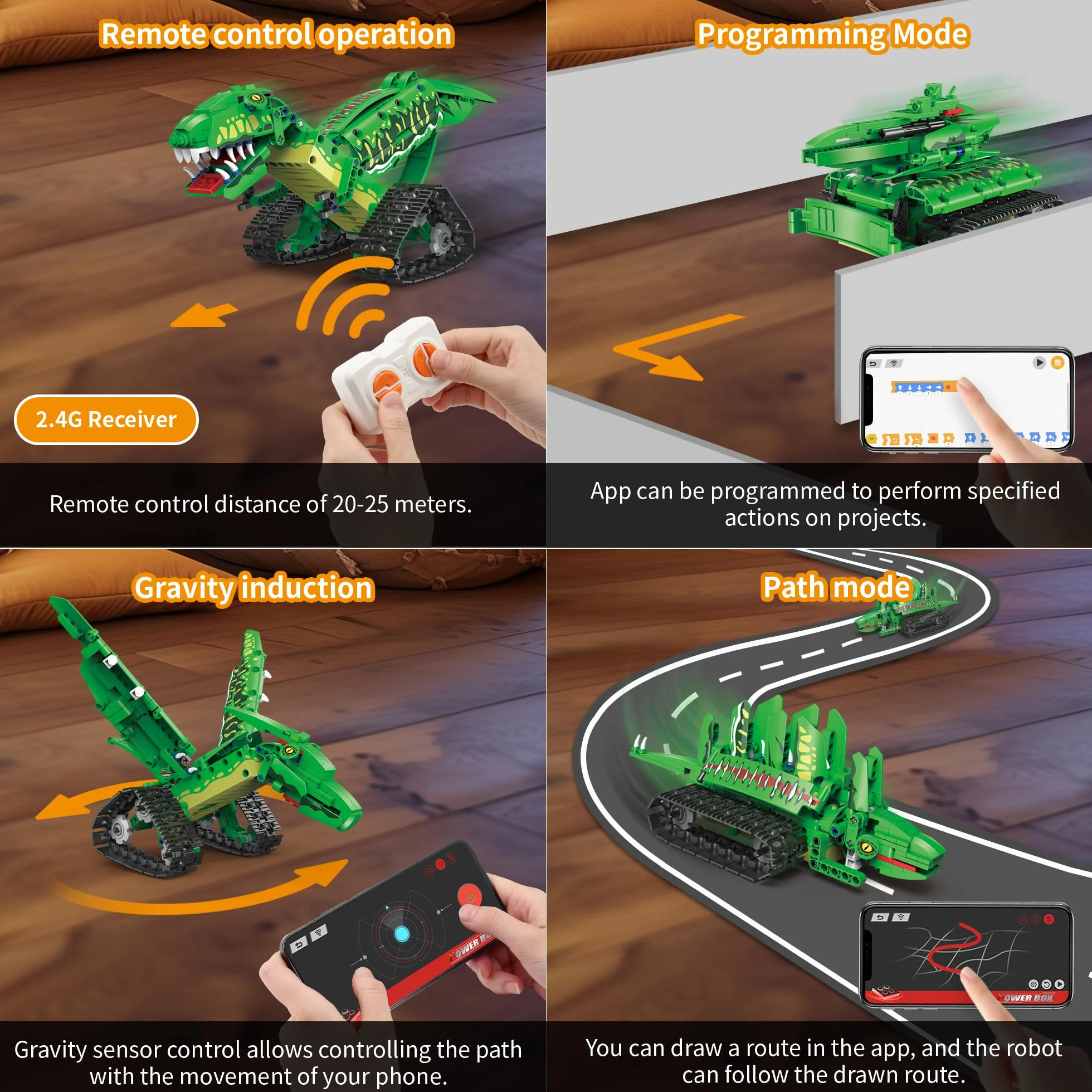 AKWME Technic Robots STEM 5 en 1 Dinosaure 2.4 GHz Télécommandé Application Kit Construction Scientifique Programmable Cadeau Enfant Garçons 6-12 Ans