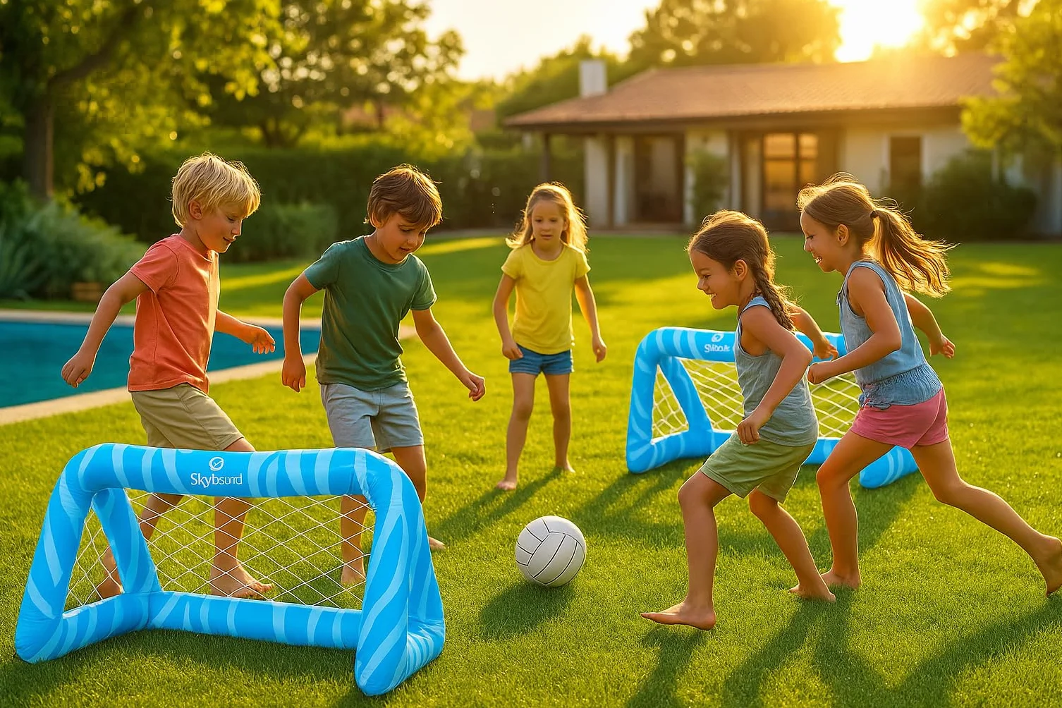 SkyBound Lot de 2 buts de piscine gonflables pour enfants avec ballon et sacs de poids