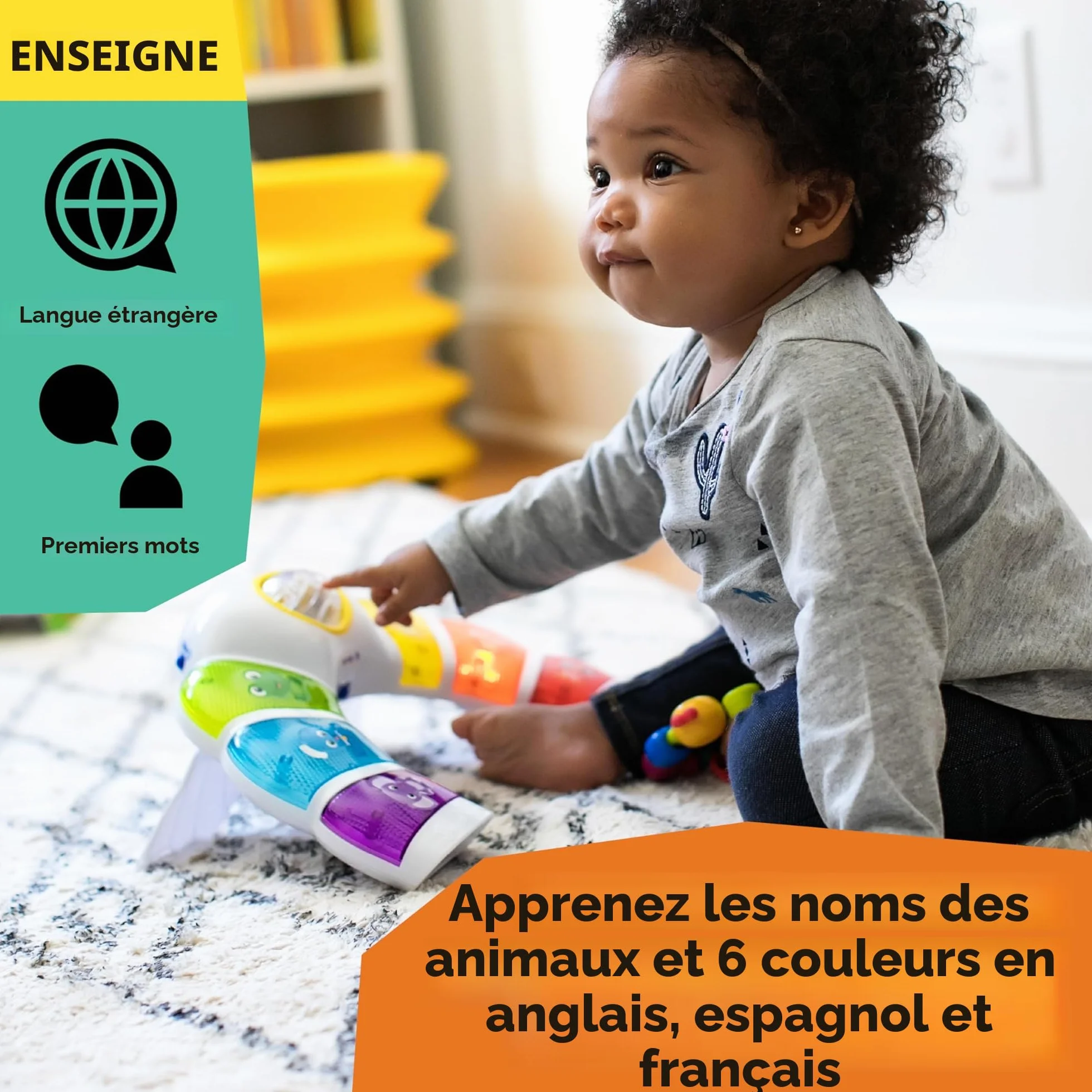 Baby Einstein Glow & Discover Light Bar Jouet Musical Piano d’activités avec Lumières Musique Hochet Multilingue 3 Mois+