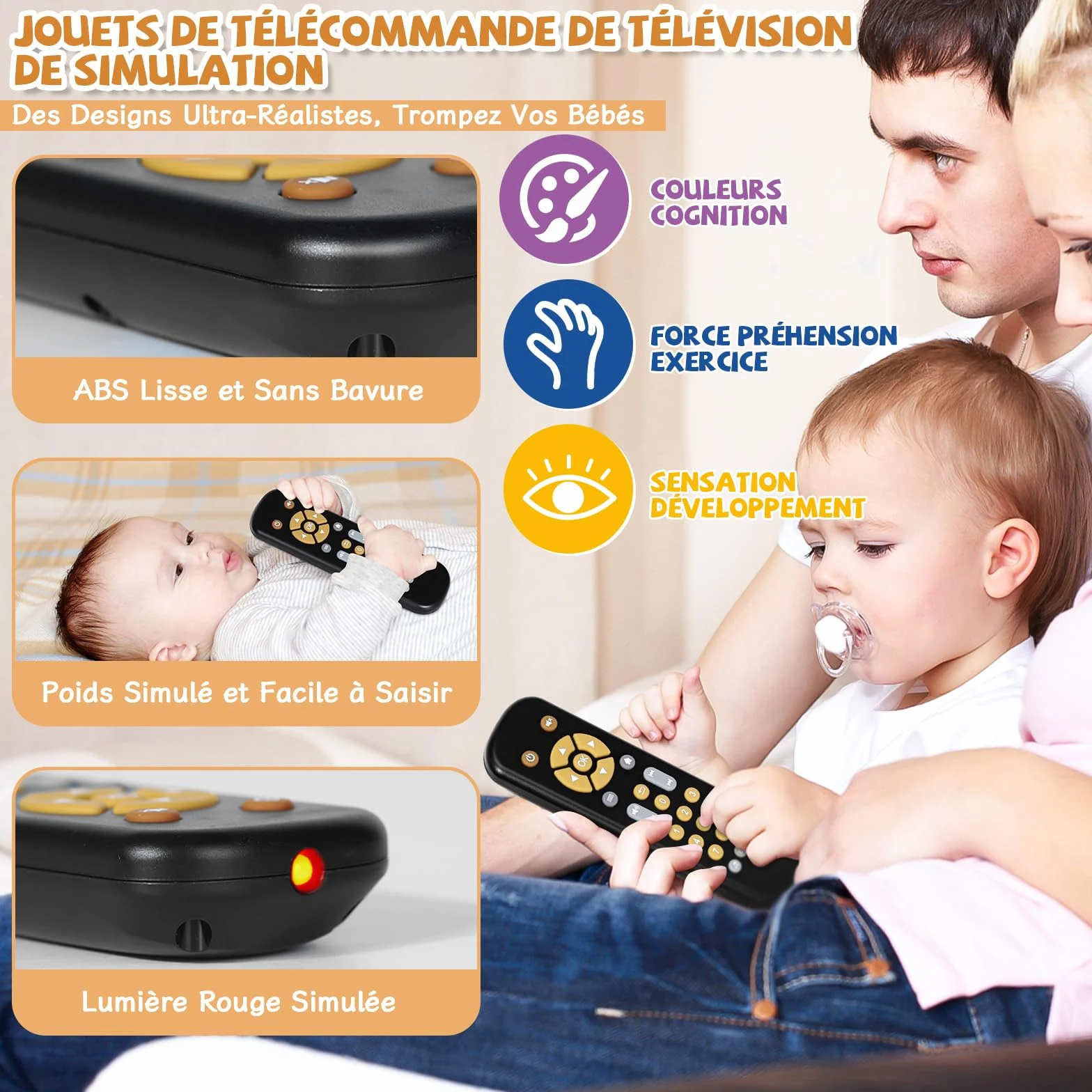 Orzbow Jouet Télécommande TV Bébé, Jouets Musicaux à Volume Réglable, Sensoriel Boutons Multiformes, Cadeau 1 2 Ans