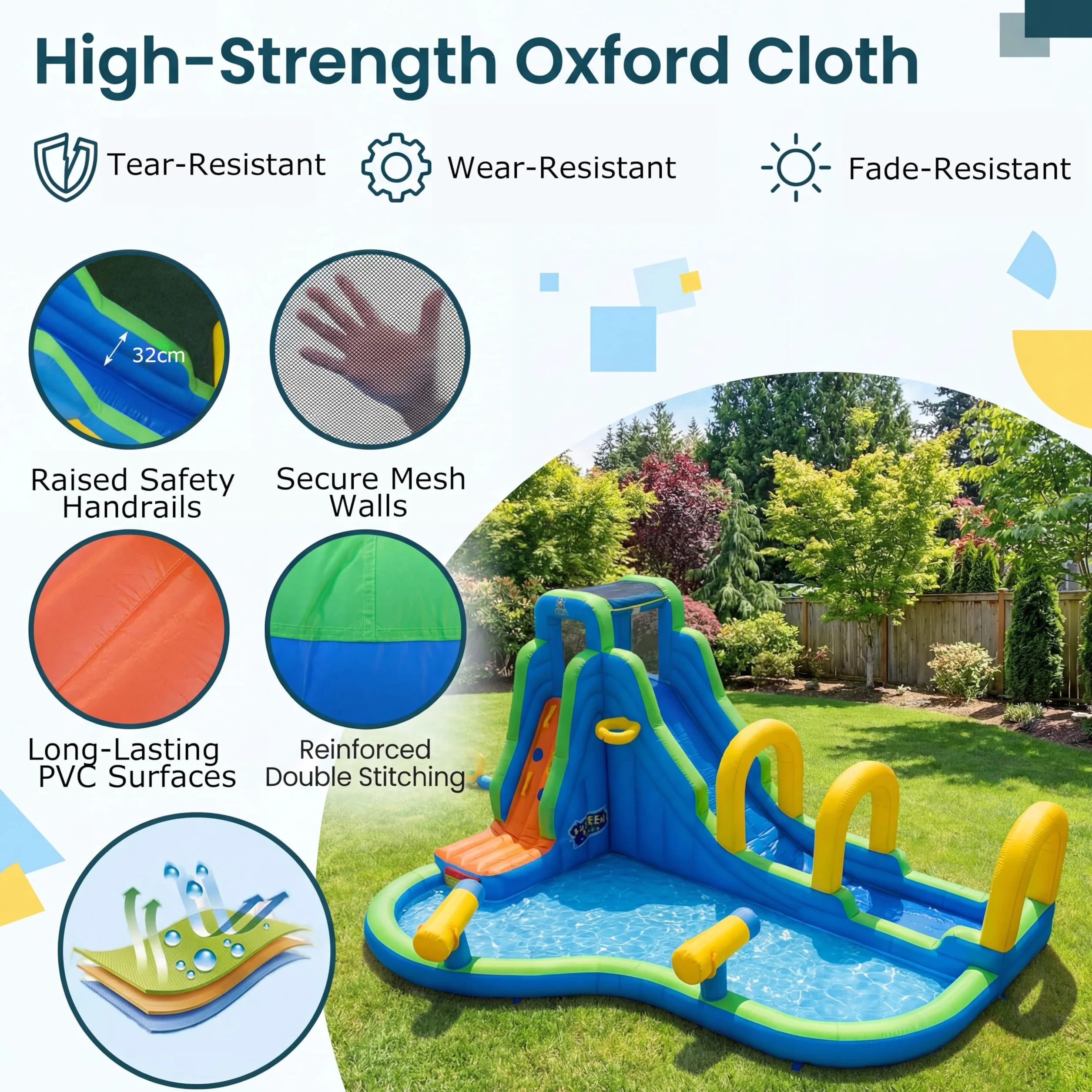 GIANTEX Château Gonflable avec Toboggan Aquatique, Aire de Jeux Gonflable pour Enfants 3-12 Ans