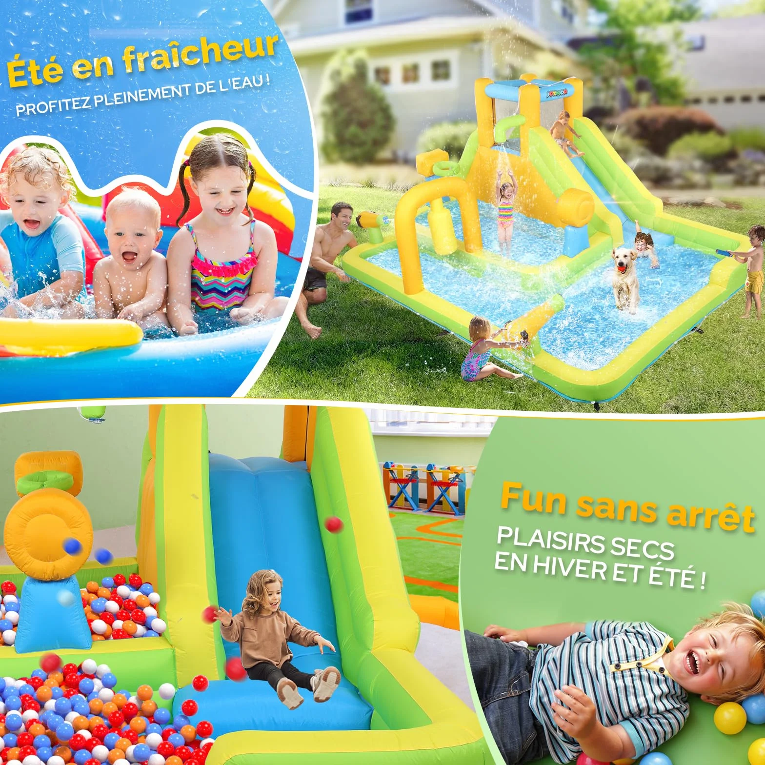 Bonnlo Chateau Gonflable Extérieur avec Piscine 450x300x180cm Toboggan Aquatique Enfant