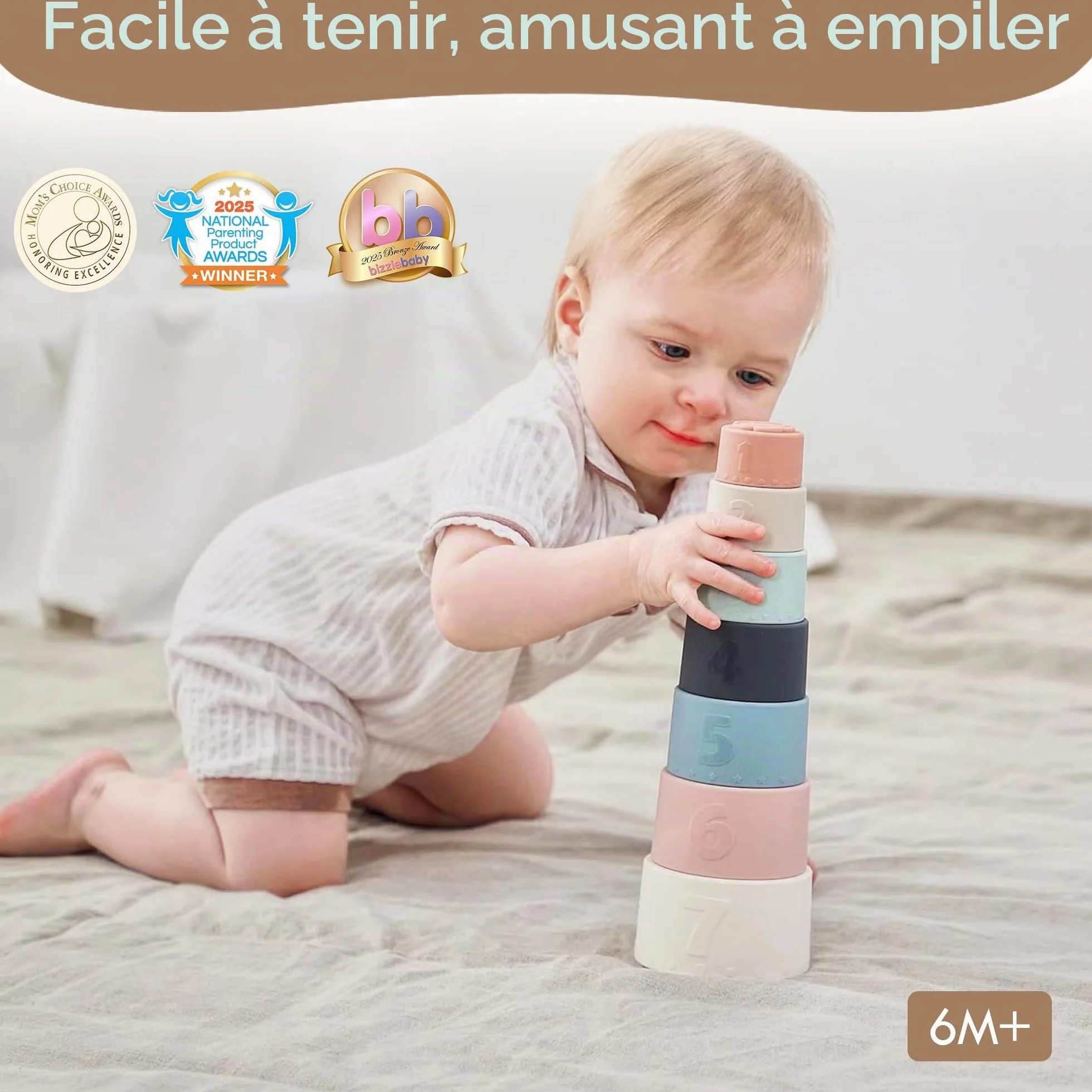 Moonkie Gobelet empilable en silicone bébé jouet éducatif dentaire