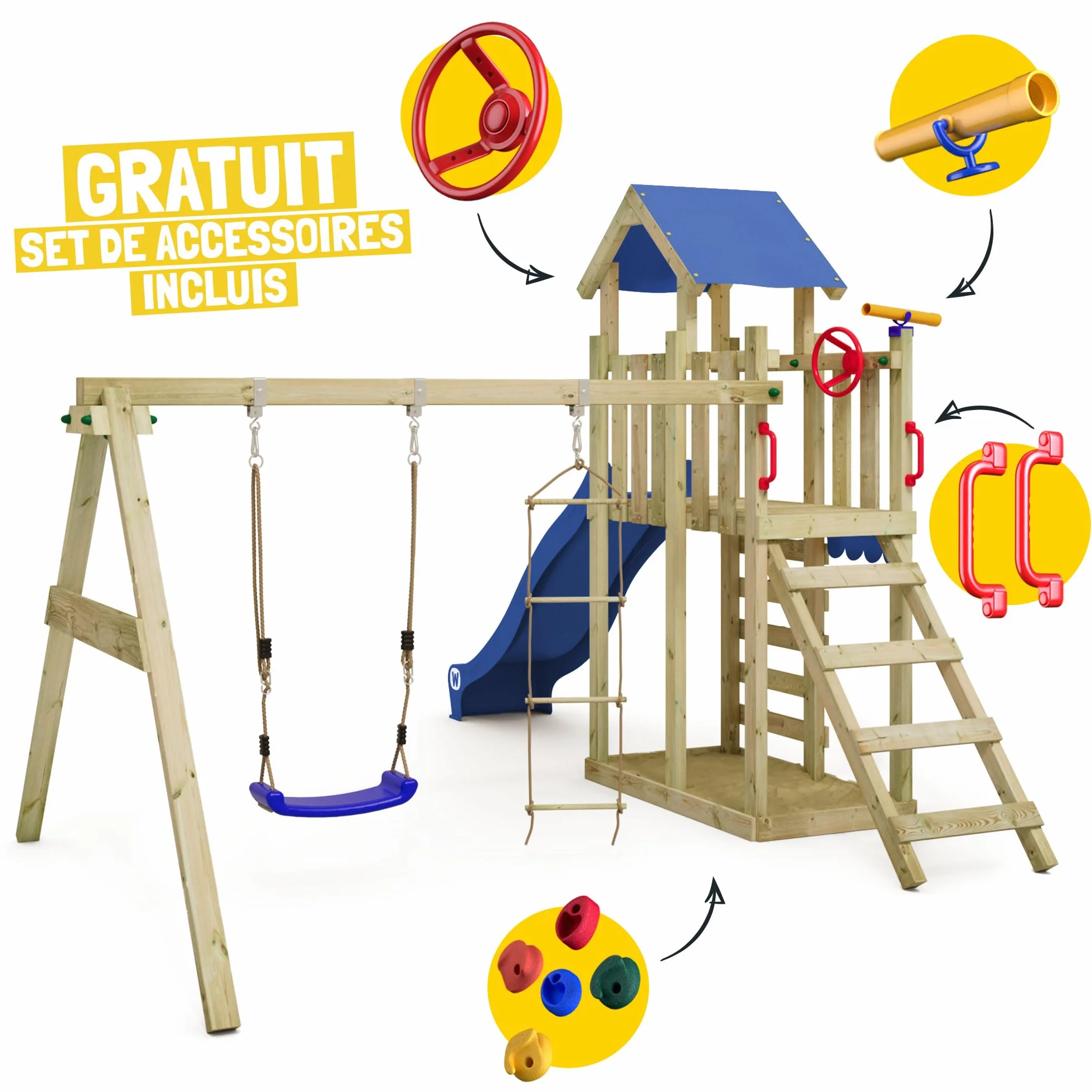 Wickey MultiFlyer Light Portique en Bois avec Balançoire et Toboggan pour Enfants Vert Pastel