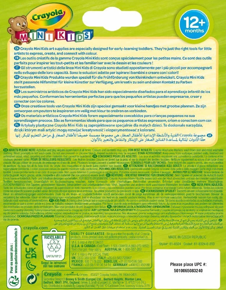 CRAYOLA Kit de 8 Feutres Lavables, Pointe Arrondie et Épaisse, Couleurs Variées