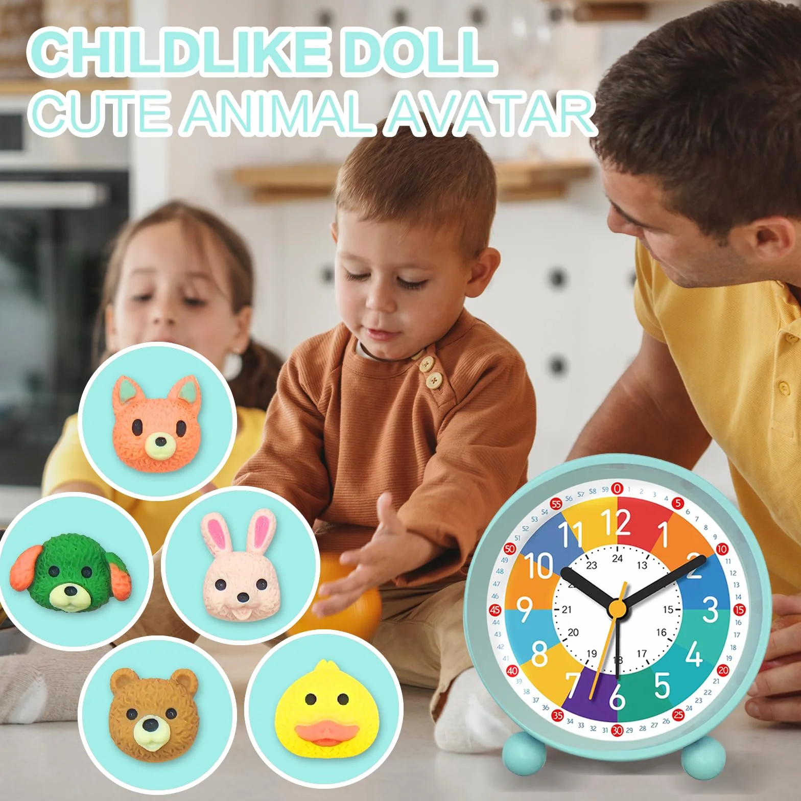 Reveil Enfant Educatif Jour/Nuit sans Tic-Tac avec Snooze et Veilleuse Vert