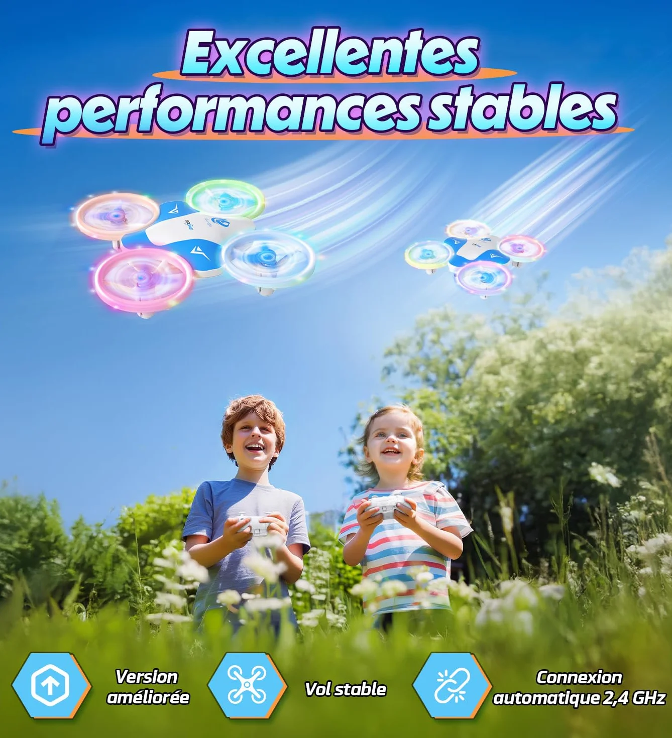 Mini Drone pour Enfants 6-10 Ans, Jouet Avion Télécommandé avec Lumières LED