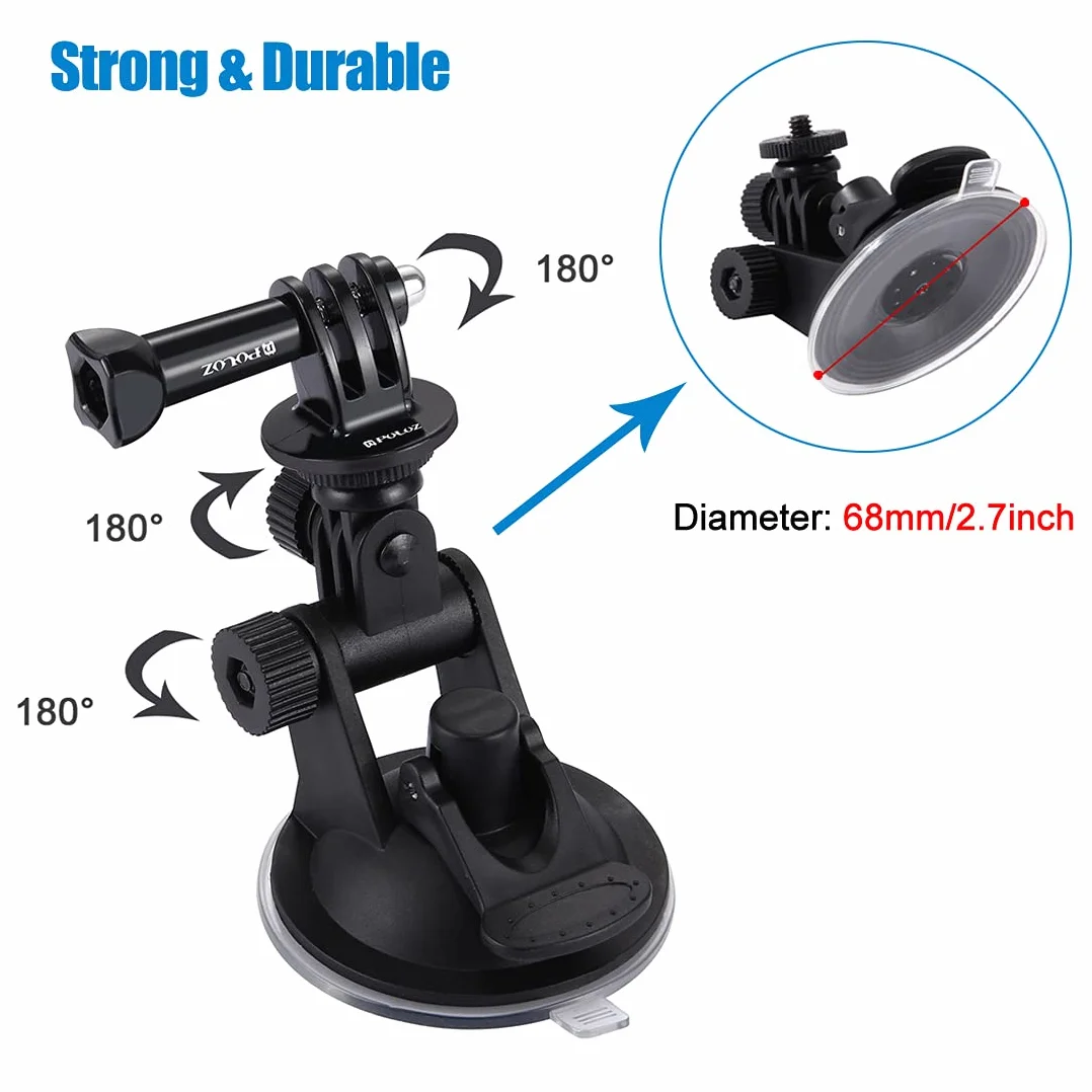 PULUZ Support de Voiture à Ventouse pour GoPro Hero 12,11,10,9,8,7,6,5,4 Max, Fusion - Fenêtres de Bateau et Pare-brises