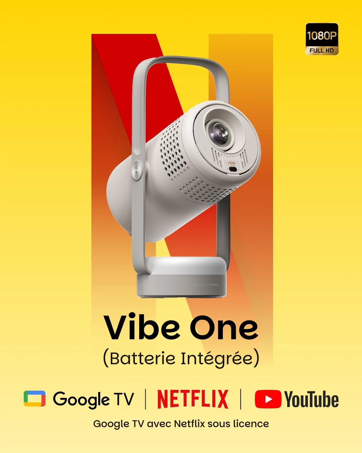 XGIMI Vibe One Projecteur Portable 1080P Batterie Intégrée Google TV Netflix Sound by JBL Autofocus