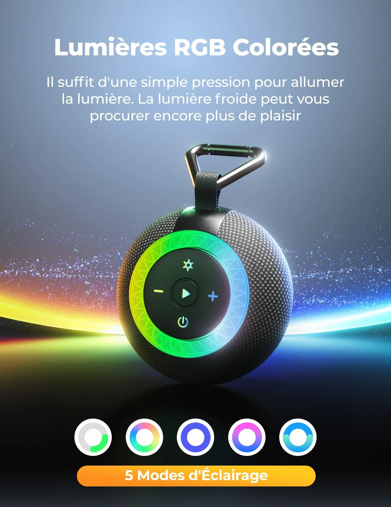 Enceinte Bluetooth Douche IPX7 20W Haut-Parleur Salle de Bain Bluetooth 5.4 Autonomie 24H LED RGB TWS Carte TF