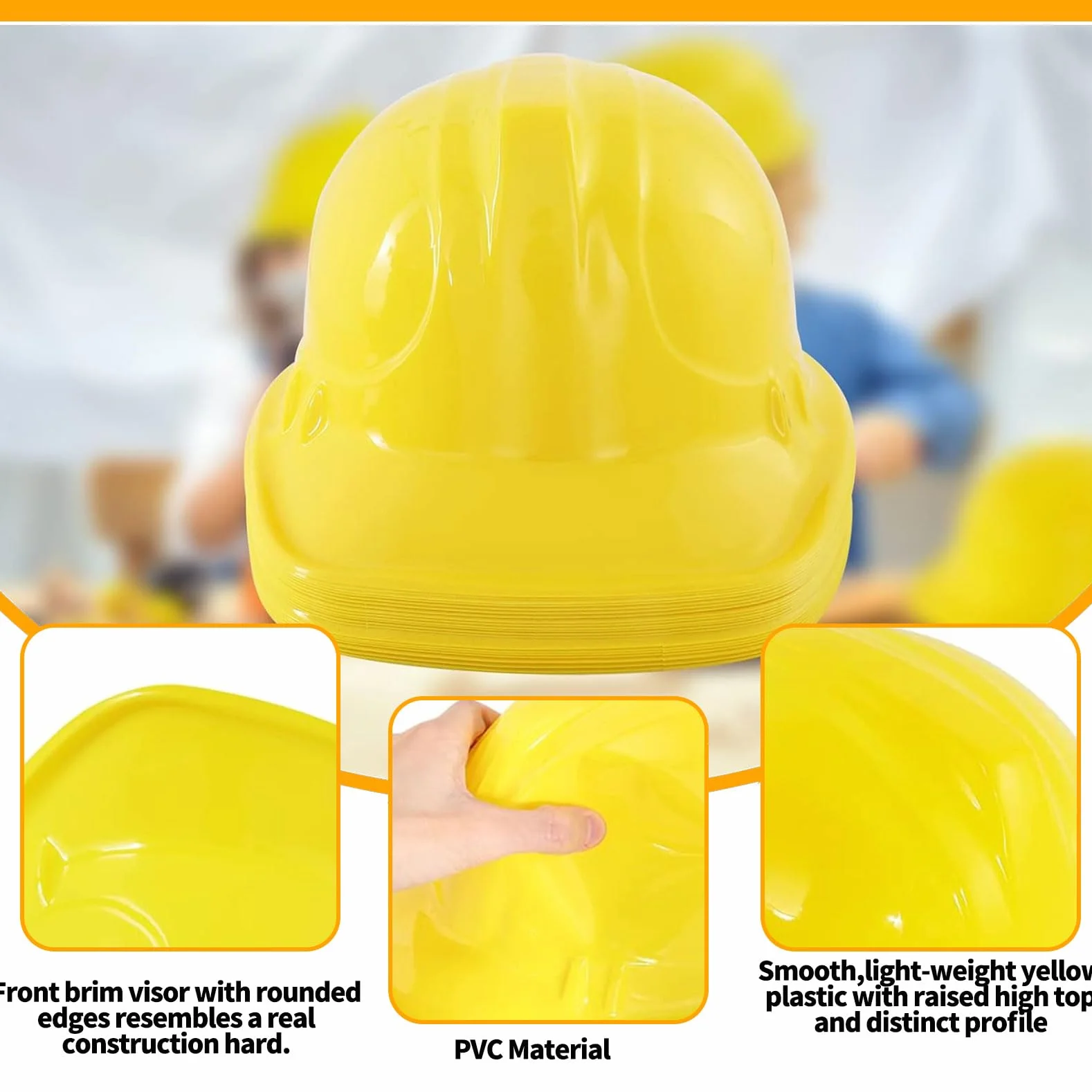Lot de 12 casques de chantier pour enfants jaunes réutilisables souples