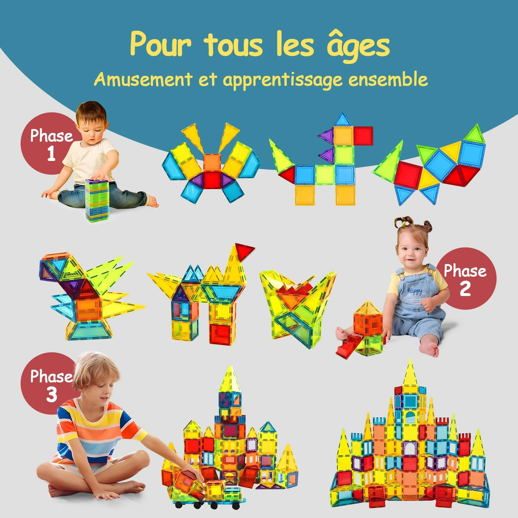 Olvy Blocs Magnétiques Montessori Jouet 120 Tuiles Enfants Construction Magnétique Dès 3 Ans Smart Playground