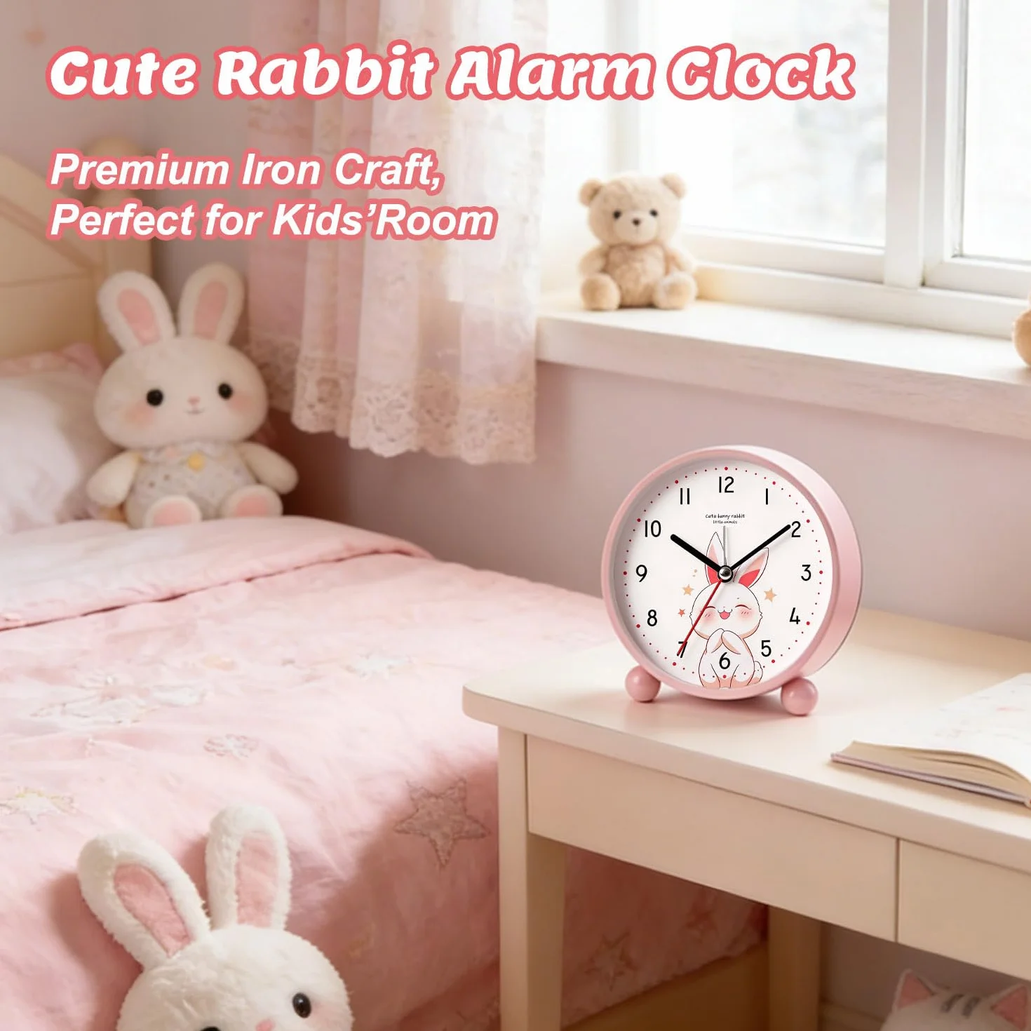 Réveil pour enfants analogique silencieux sans tic-tac horloge d'apprentissage métal facile à lire sonnerie forte