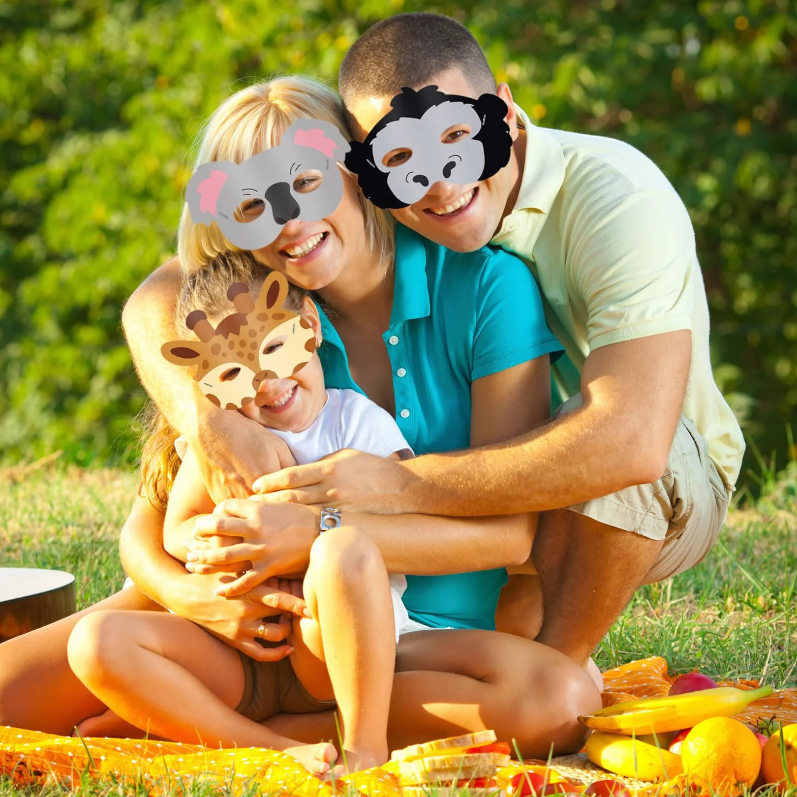 Masque Animaux Enfant 16 Pièces Jungle avec Corde Élastique Anniversaire Halloween Carnaval