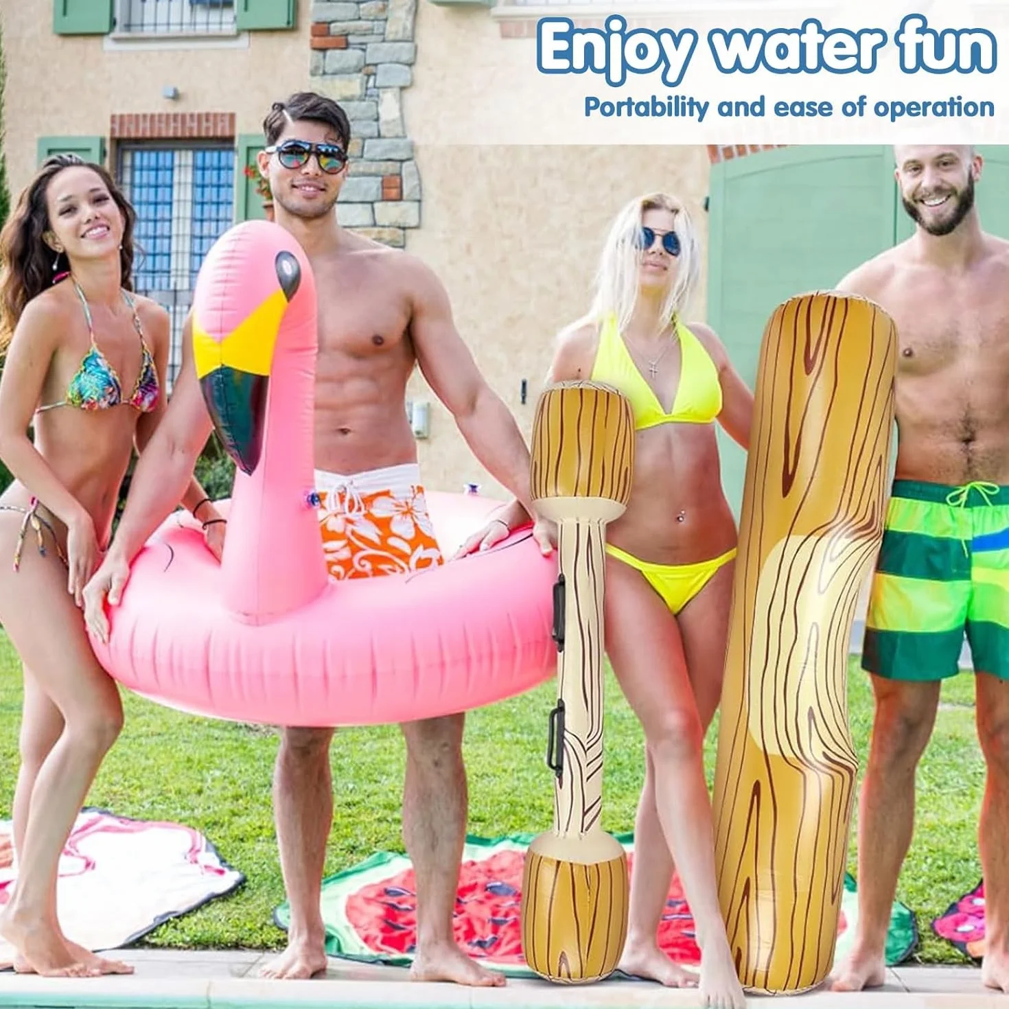 Gonflable Combat Flottant Jeu Piscine 4 Pièces Bouées Pagaies Bataille Bûche Enfants Adultes
