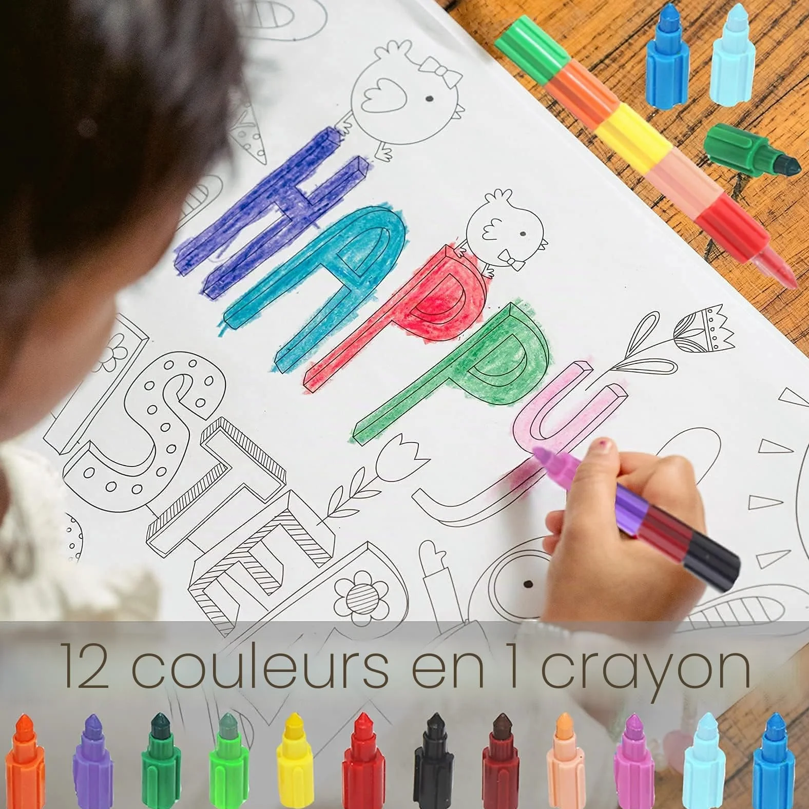 ICEPAPA 15 pièces crayon de couleurs empilables pour enfants cadeau anniversaire noel